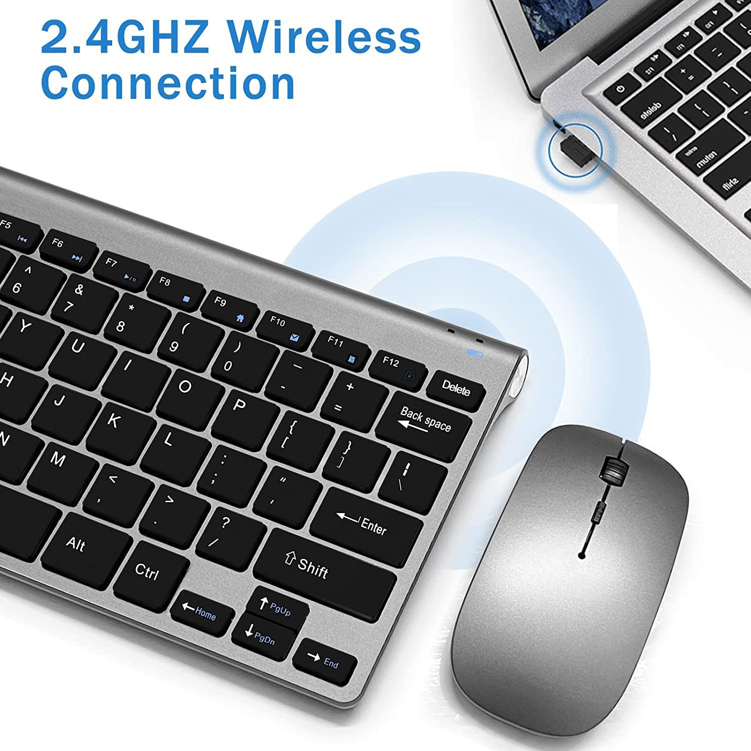 Wireless Keyboard and Mouse Combo, Compact Quiet Wireless Keyboard and Mouse Set 2.4G Ultra-Thin Sleek Design for Windows, Computer, Desktop, PC,