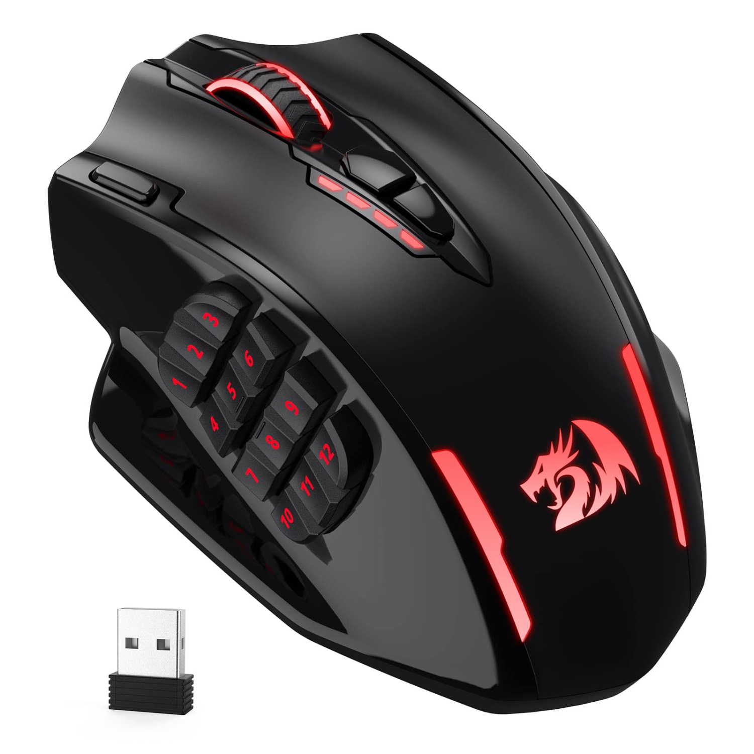 Redragon M913 Impact Elite Wireless Gaming Mouse, 16,000 DPI Wired/Wireless RGB Gamer Mouse with 16 Programmable Buttons, 45 Hr Battery and Pro Optical Sensor, 12 Side Buttons MMO