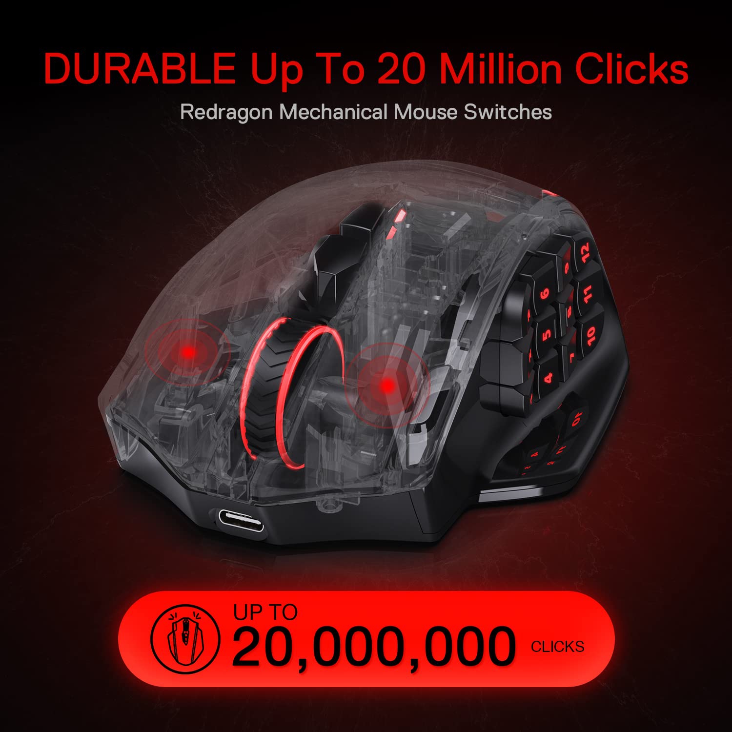 Redragon M913 Impact Elite Wireless Gaming Mouse, 16,000 DPI Wired/Wireless RGB Gamer Mouse with 16 Programmable Buttons, 45 Hr Battery and Pro