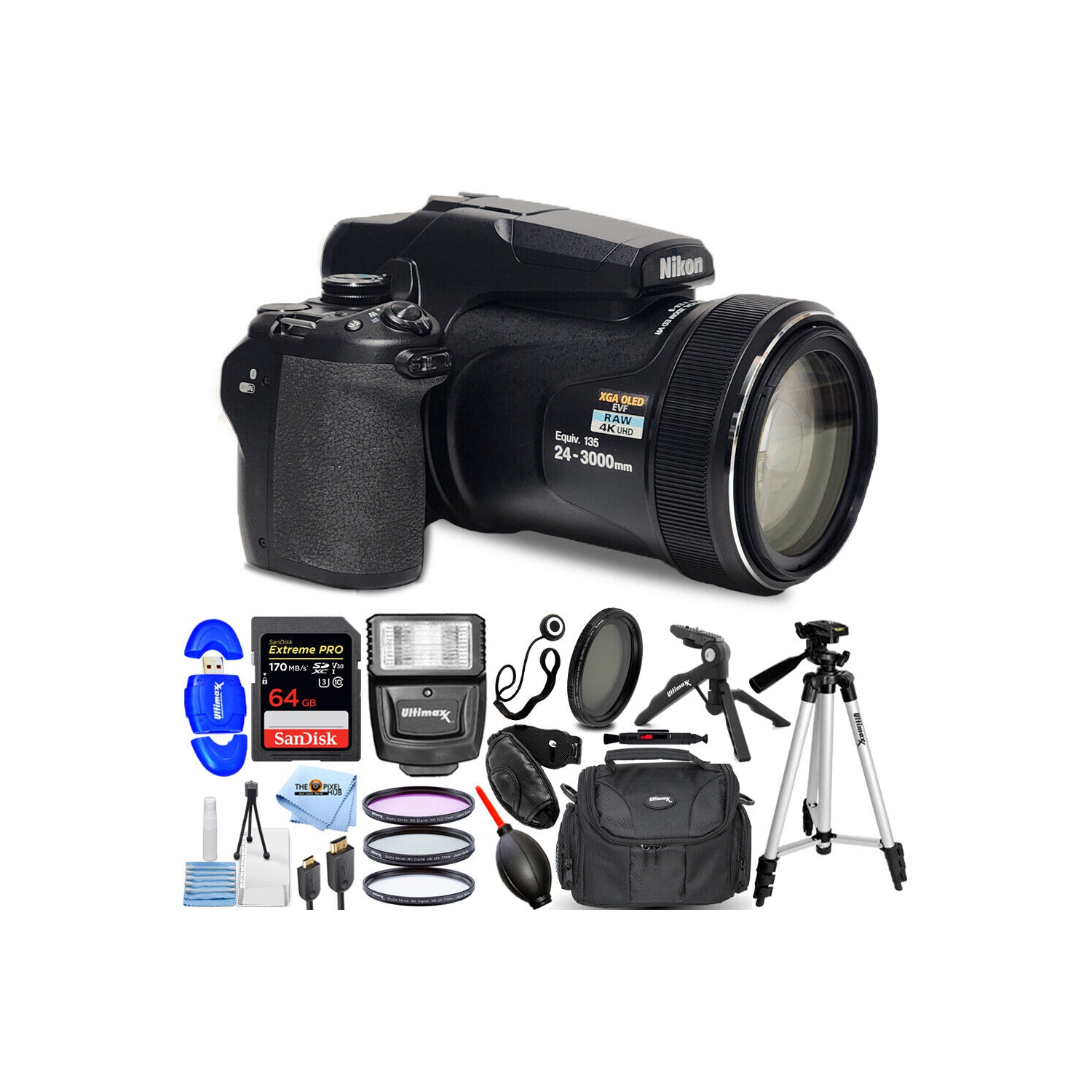 Nikon COOLPIX P1000 16MP Digital Camera + 64GB + TTL Flash + Filter Kit Bundle