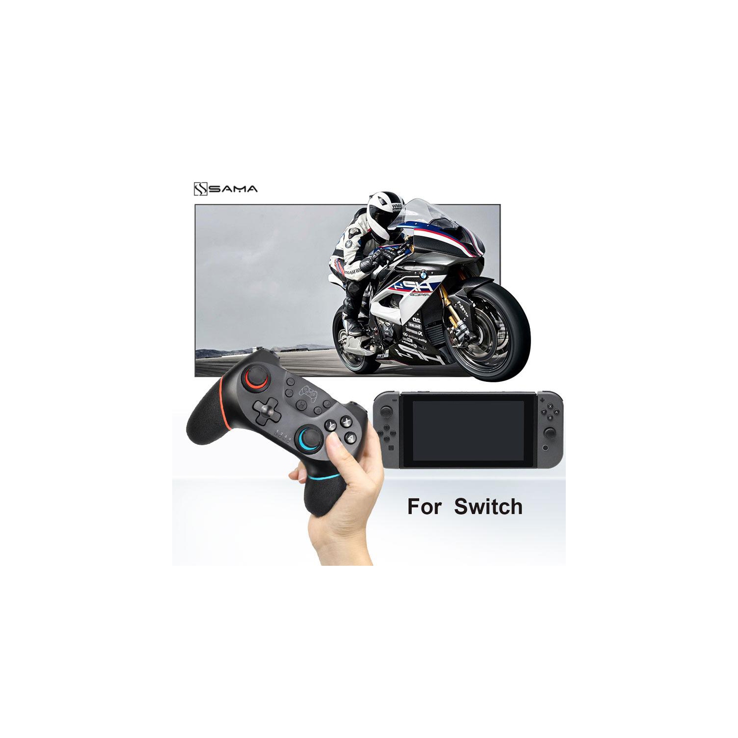 Wireless Switch Controller with Turbo and Dual Shock Functions