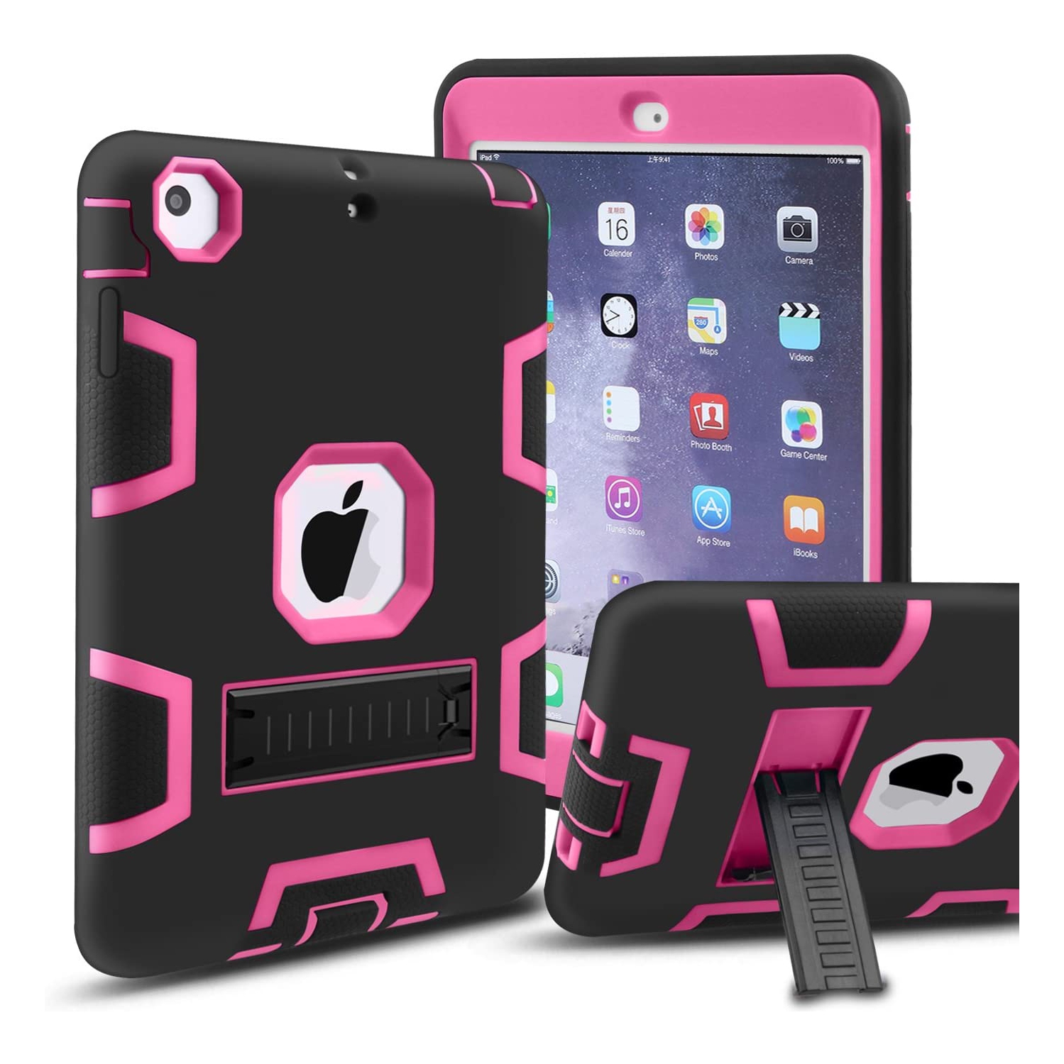 Mini étui iPad, étui iPad Mini 2, étui iPad Mini 3, béquille robuste 3 en 1 Combo étui rigide en silicone pour iPad mini 1 2 3