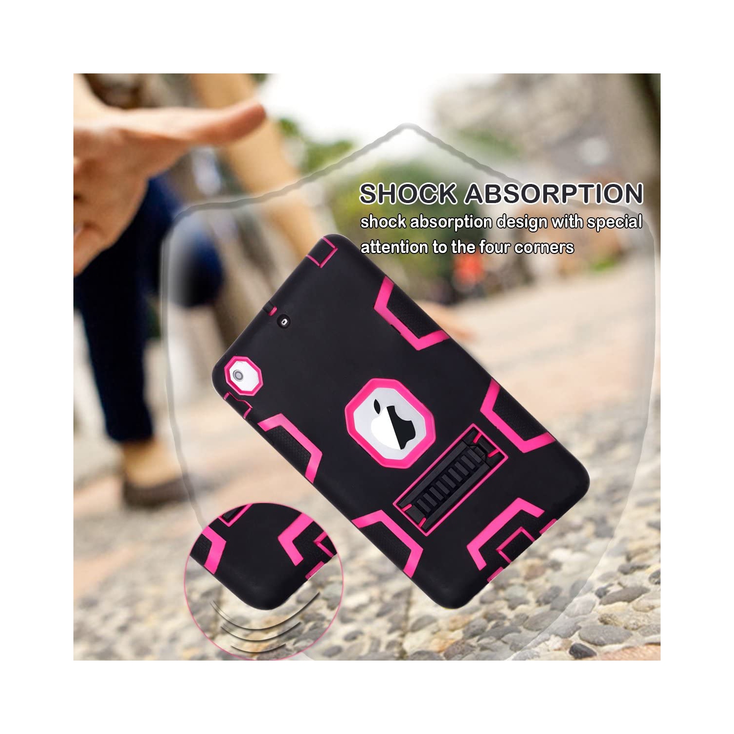 Mini étui iPad, étui iPad Mini 2, étui iPad Mini 3, béquille robuste 3 en 1 Combo étui rigide en silicone pour iPad mini 1 2 3