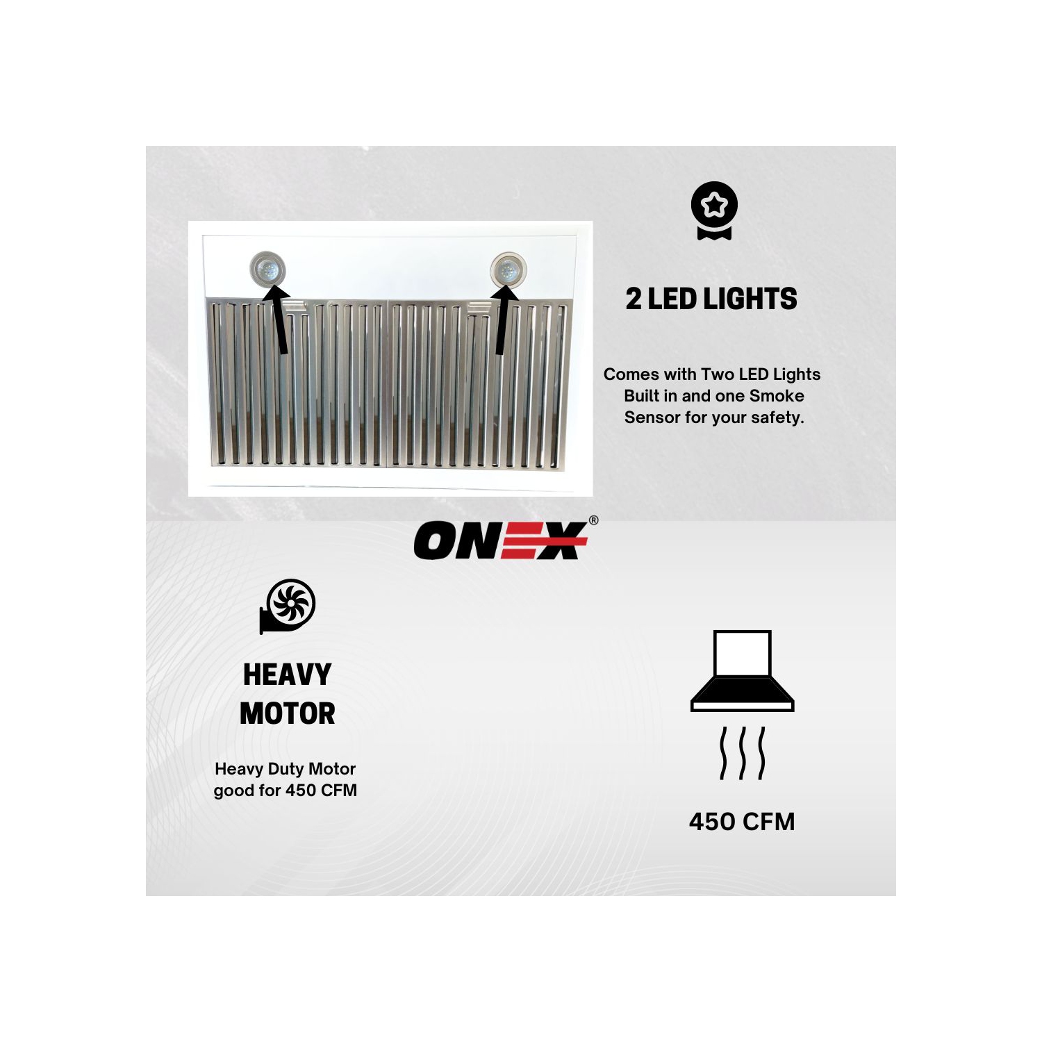 ONEX® 30" 450 CFM Hotte de cuisinière sous l'armoire en noir #OHF300BL