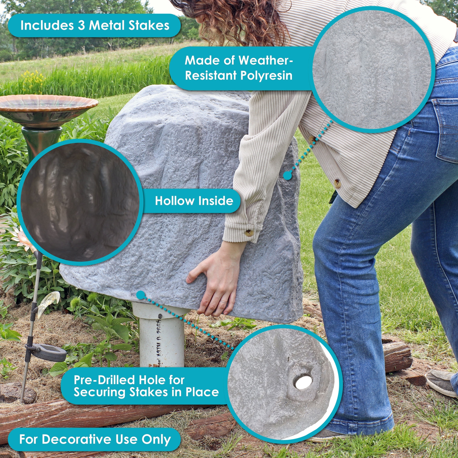 Roche de paysage en polyrésine artificielle avec pieux - Gris