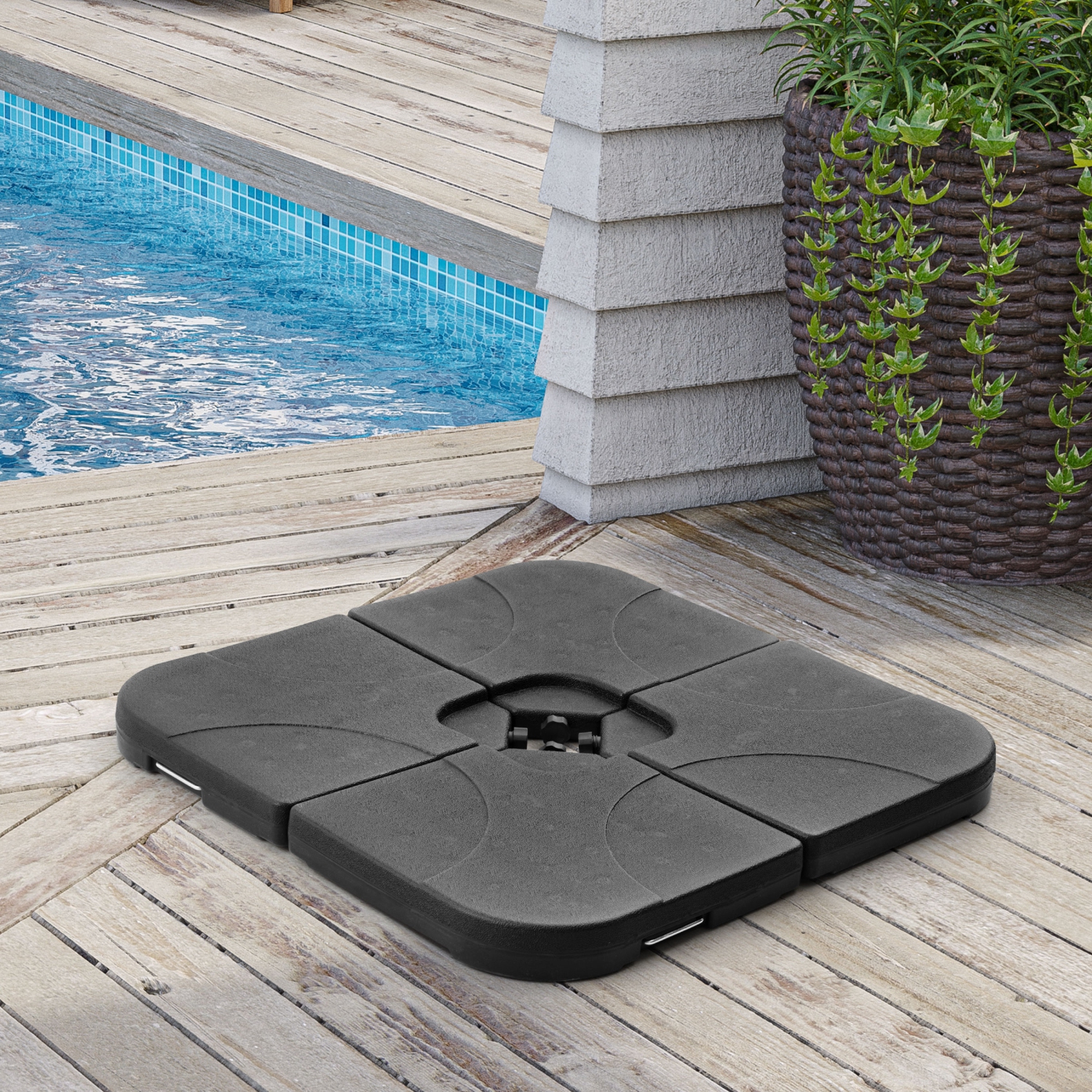 4 Piece Plastic Fillable Offset Umbrella Base - Black