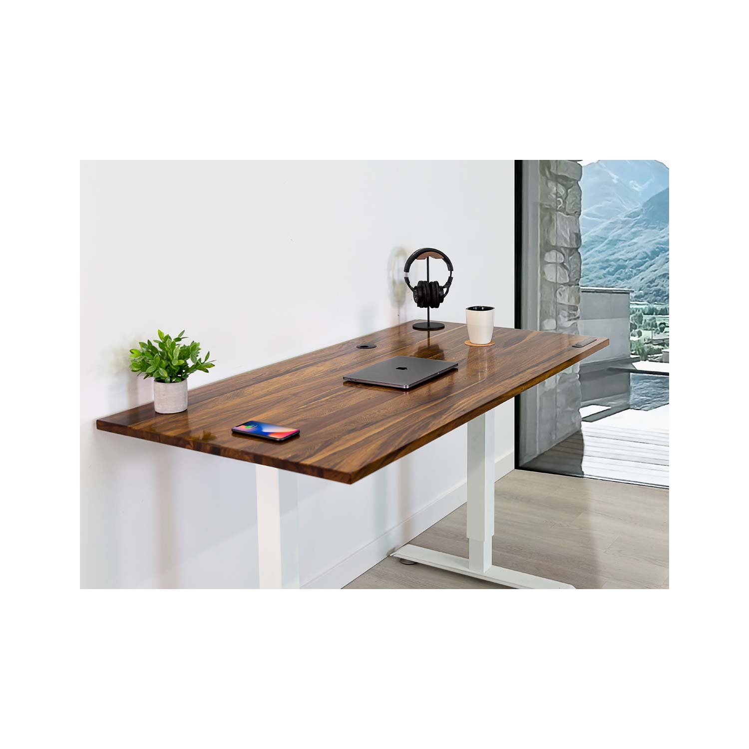 Home sit and stand desk - Pheasantwood Tabletop on Home White Frame Large