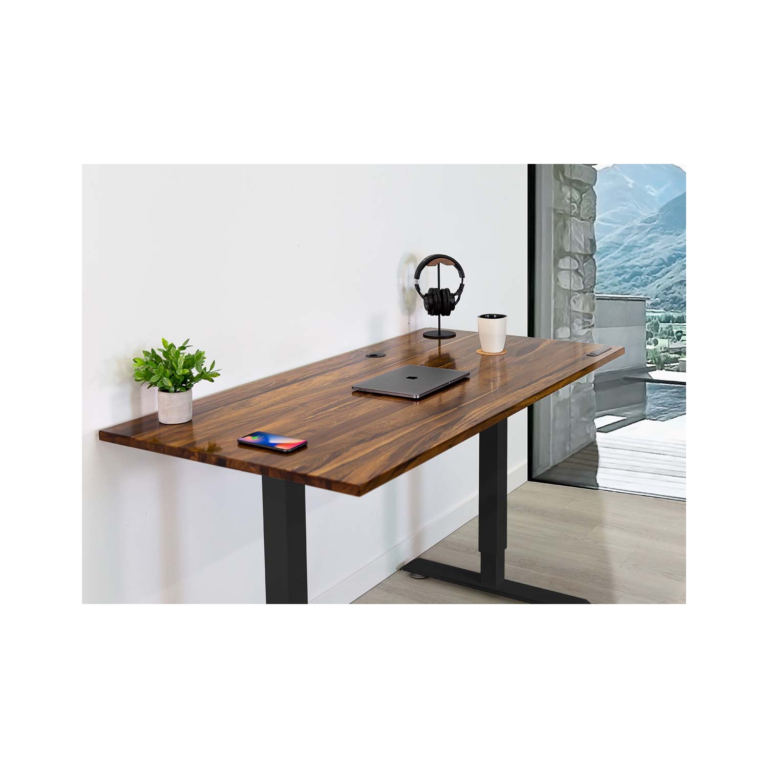 Home sit and stand desk - Pheasantwood Tabletop on Home Black Frame Small