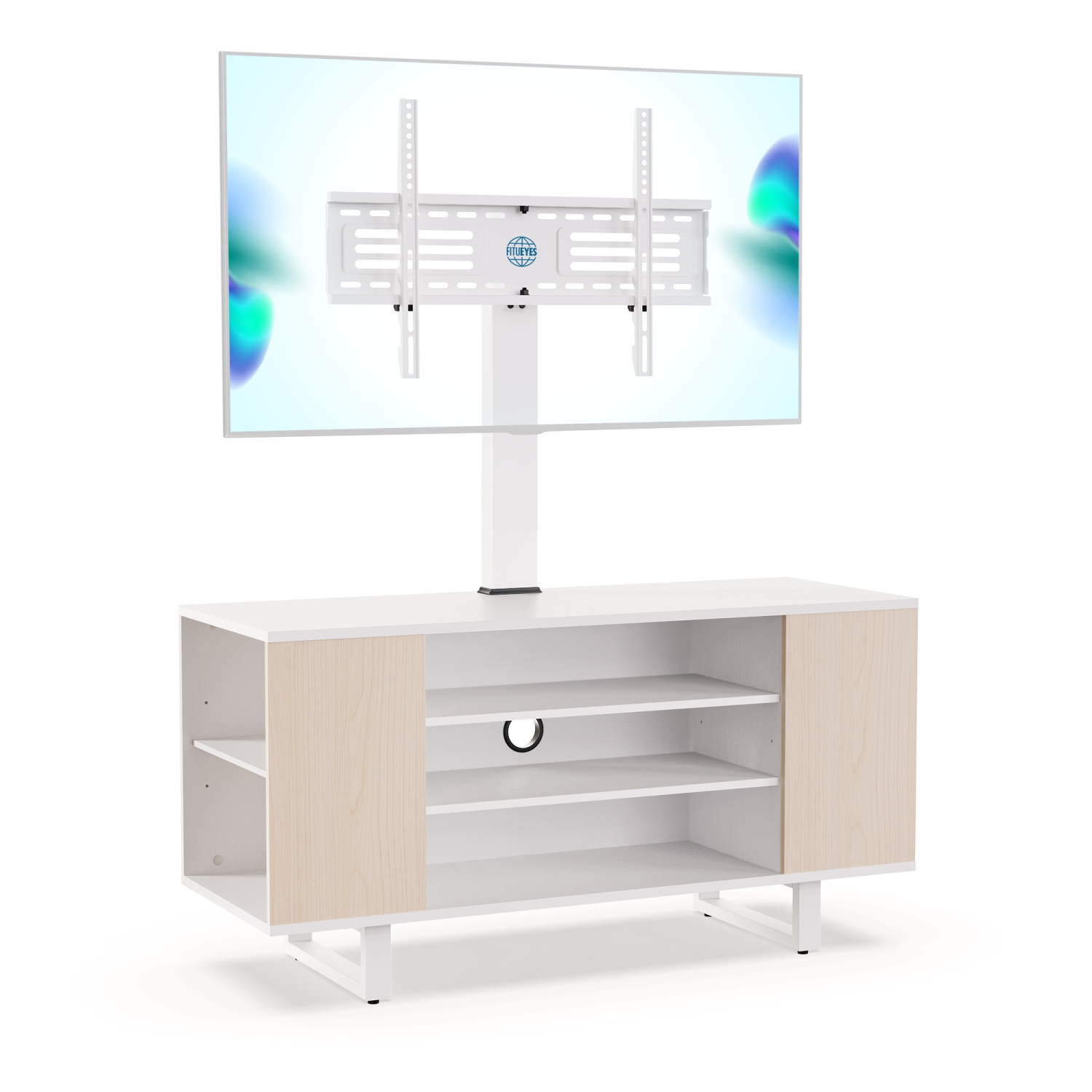 FITUEYES TV Stand with Storage for 32 to 70 inches LED LCD Flat Screen, TV Table Stand with Swivel Mount & Height Adjustable Media Console White