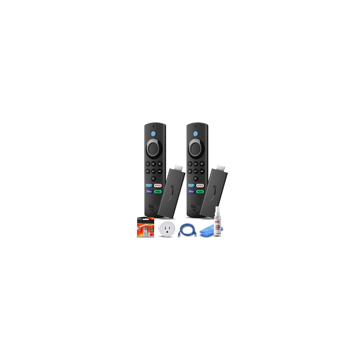 (2) Amazon Fire TV Stick 4K Max + Smart Plug + Cat5 Cable + Batteries Bundle