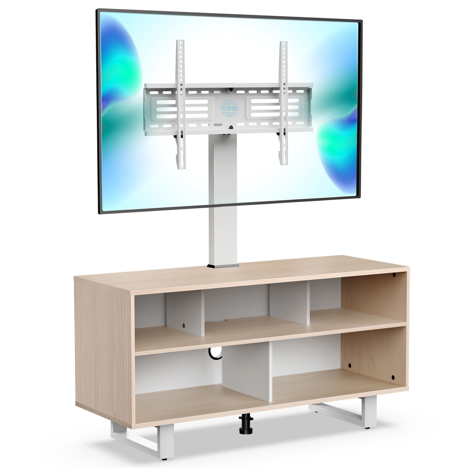 FITUEYES TV Stand Cabinet with Storage for 32 to 70 inches LED LCD Flat Screen, TV Table Stand with Swivel Mount & Height Adjustable Media Console White