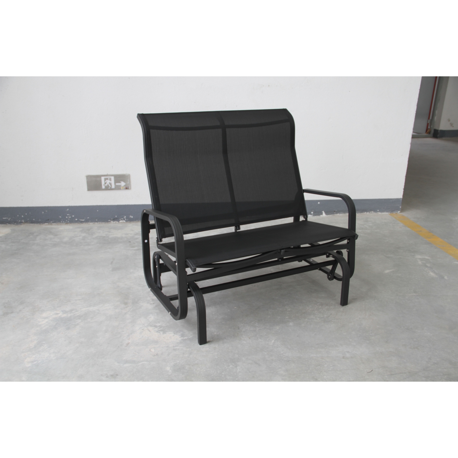 Chaise oscillante 2 places en textilène avec cadre en aluminium - Noir