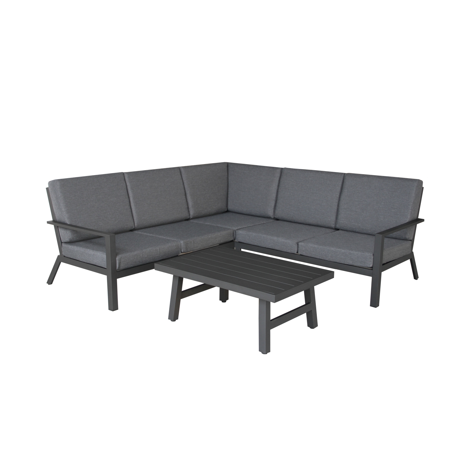 Ensemble 3 pièces avec divan, coussins en polyester et cadre en aluminium - Noir/Gris
