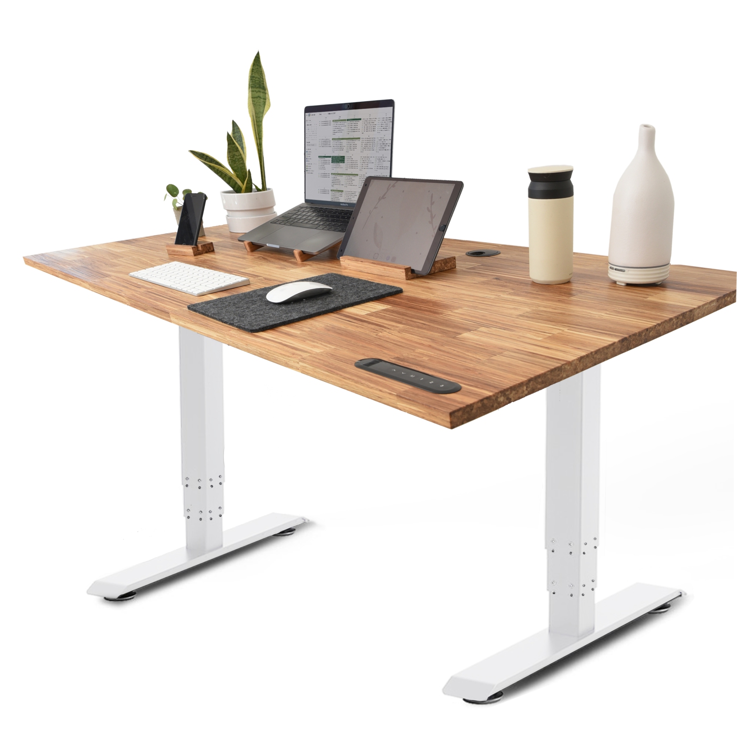 EFFYDESK TerraDesk Eco-Friendly Height-Adjustable Electric Standing Desk - Made from Recycled Chopsticks with Cable Management Tray and 10-Year