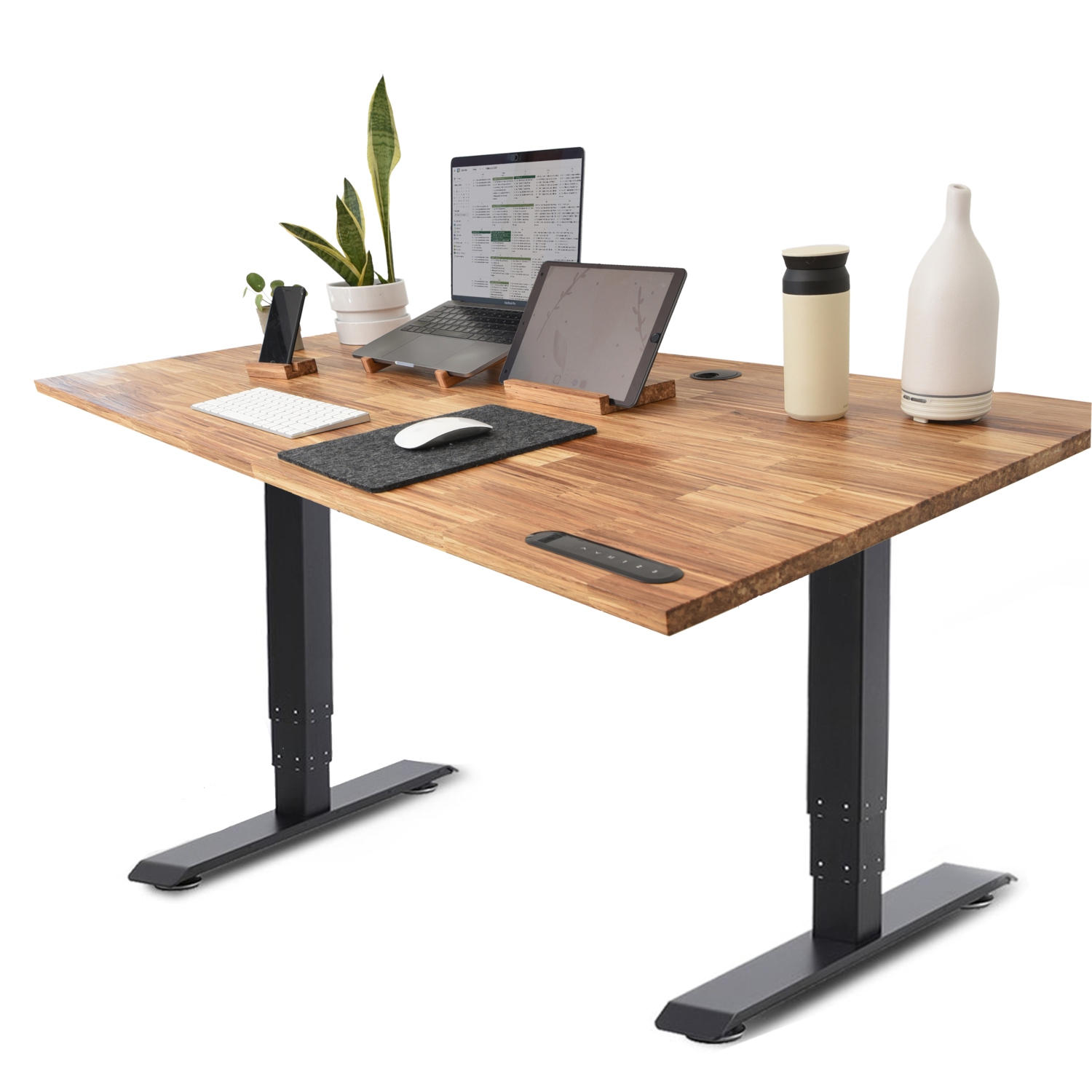 EFFYDESK TerraDesk Eco-Friendly Height-Adjustable Electric Standing Desk - Made from Recycled Chopsticks with Cable Management Tray and 10-Year