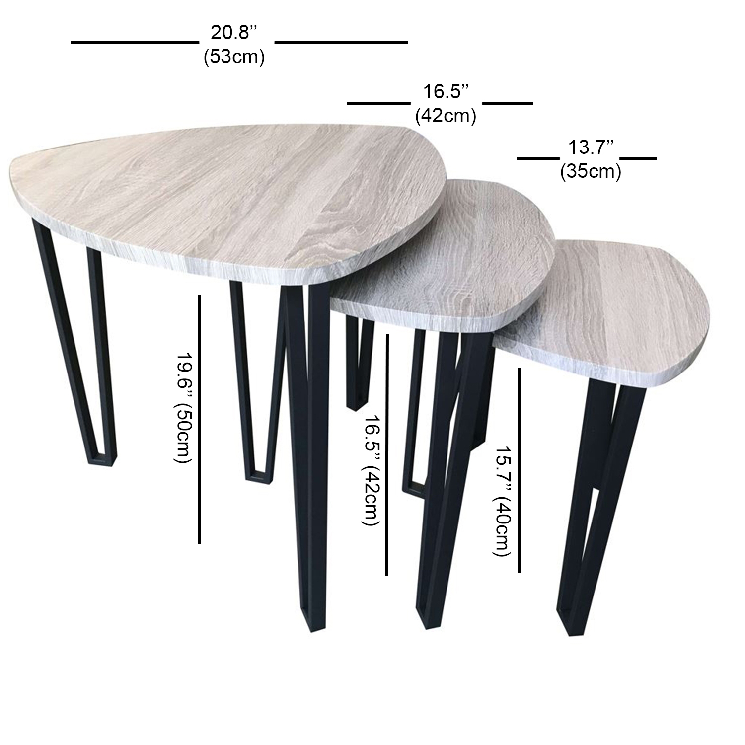 Jessar - Ensemble de 3 Tables à Café avec Base en Métal, De la Collection Webber, Gris