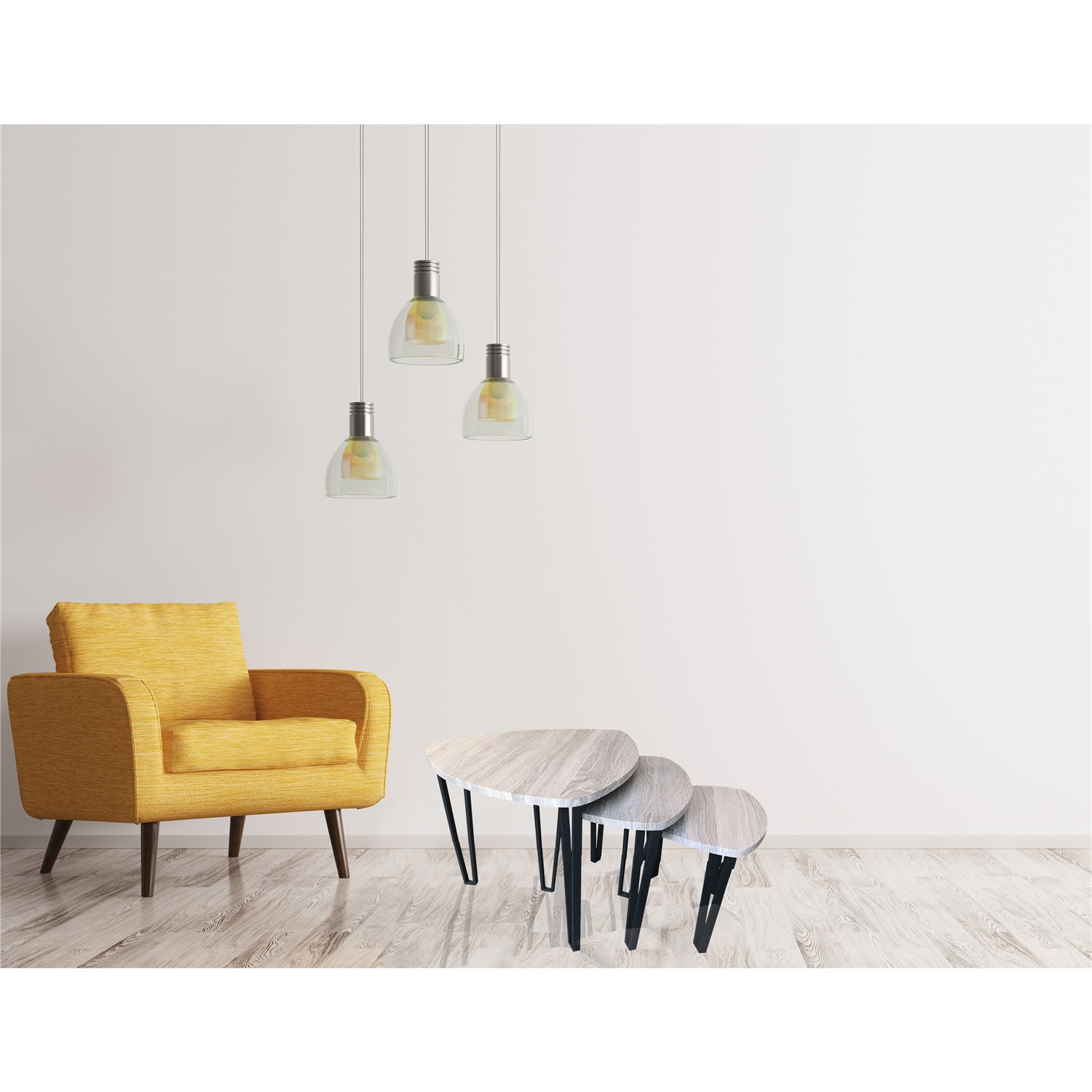 Jessar - Ensemble de 3 Tables à Café avec Base en Métal, De la Collection Webber, Gris