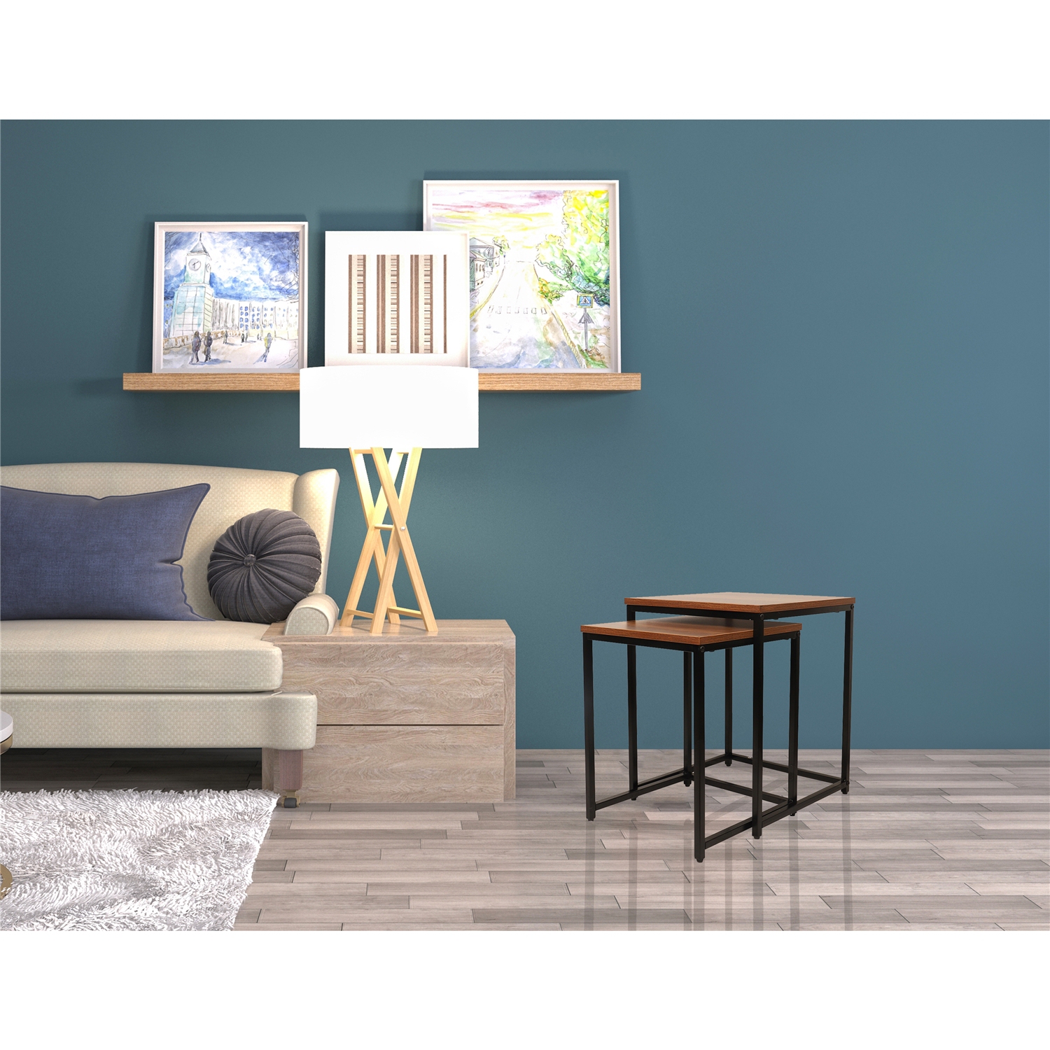 Jessar - Set of 2 Square Side Tables, From the Ross Collection, Brown