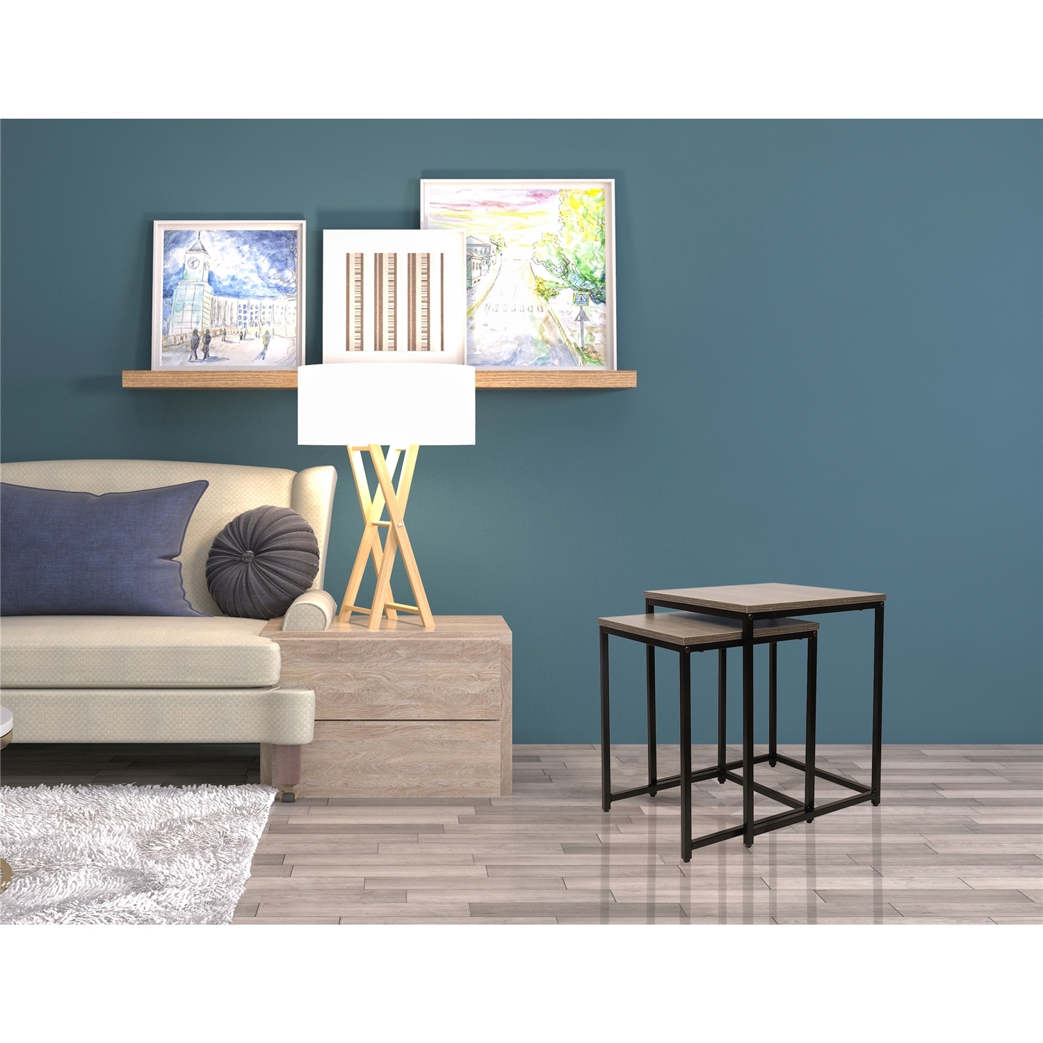 Jessar - Set of 2 Square Side Tables, From the Ross Collection, Grey