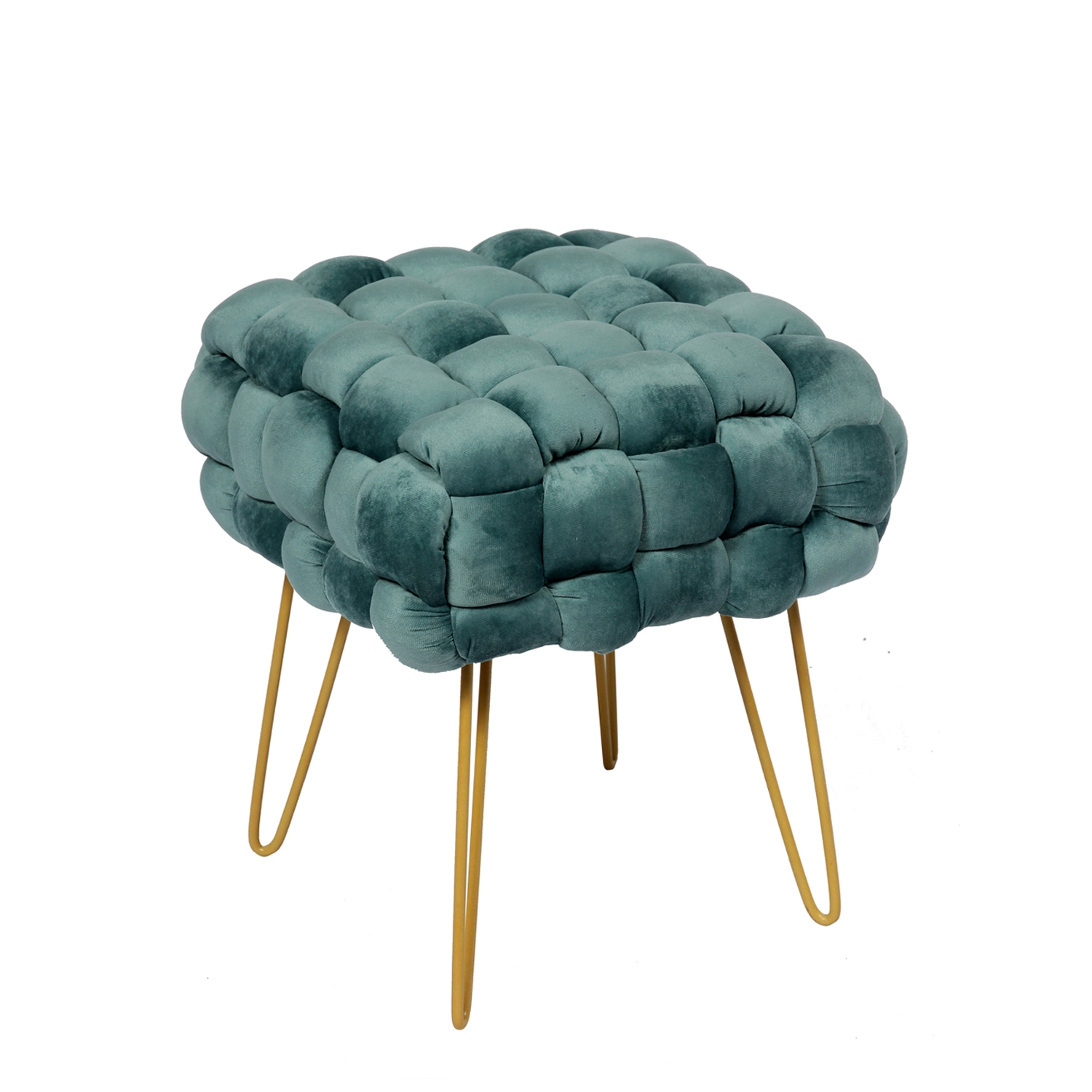 Jessar - Velvet Ottoman/Footstool with Metal Base, 14.9" x 14.9" x 16.9", Green