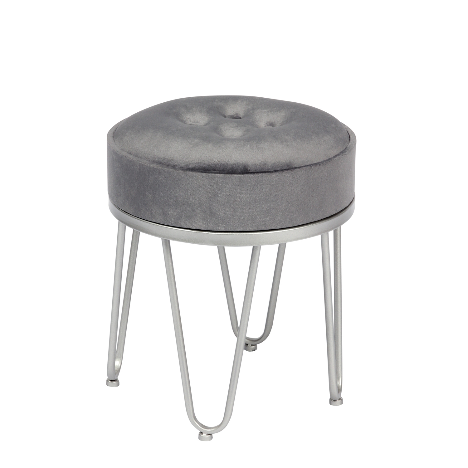Jessar - Velvet Ottoman/Footstool with Metal Base, 14" x 17.3", Gray