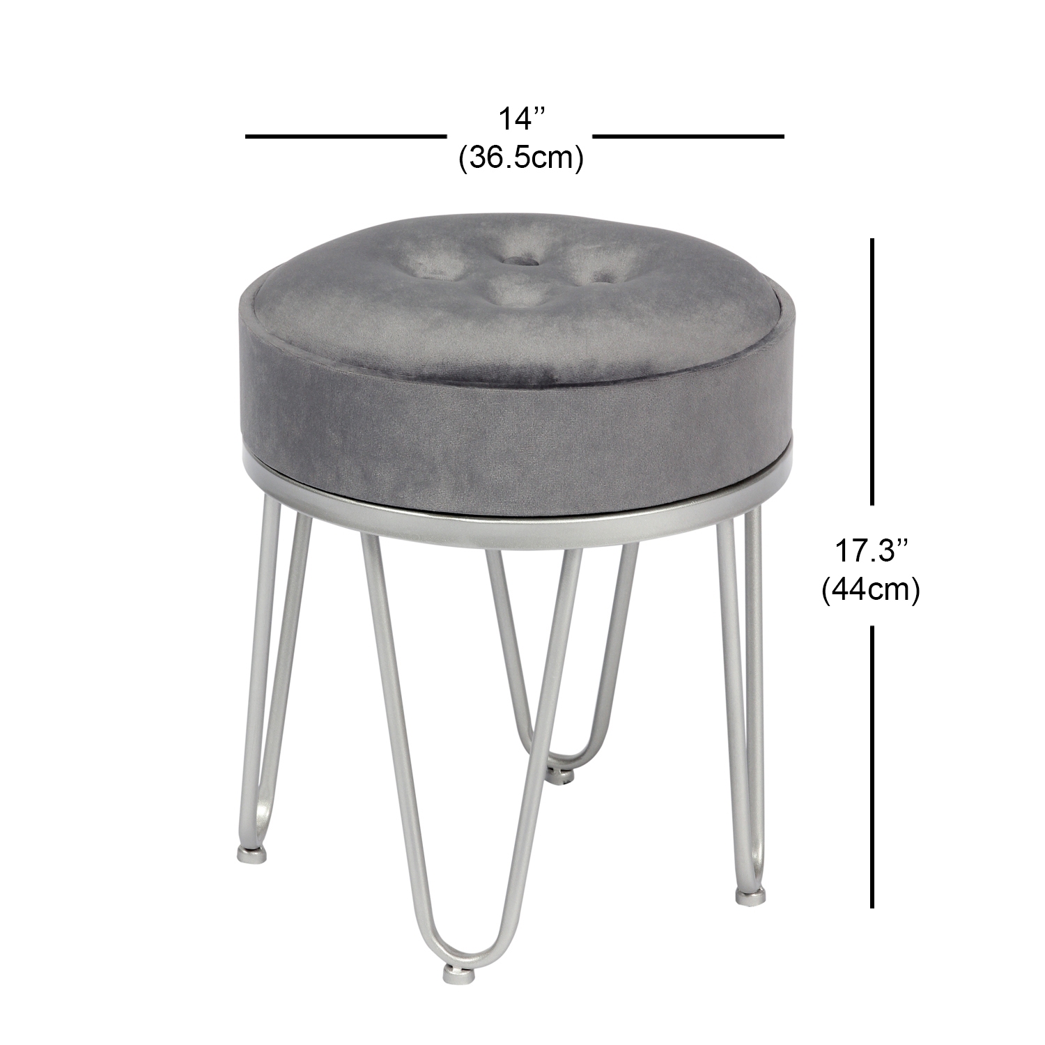 Jessar - Velvet Ottoman/Footstool with Metal Base, 14" x 17.3", Gray