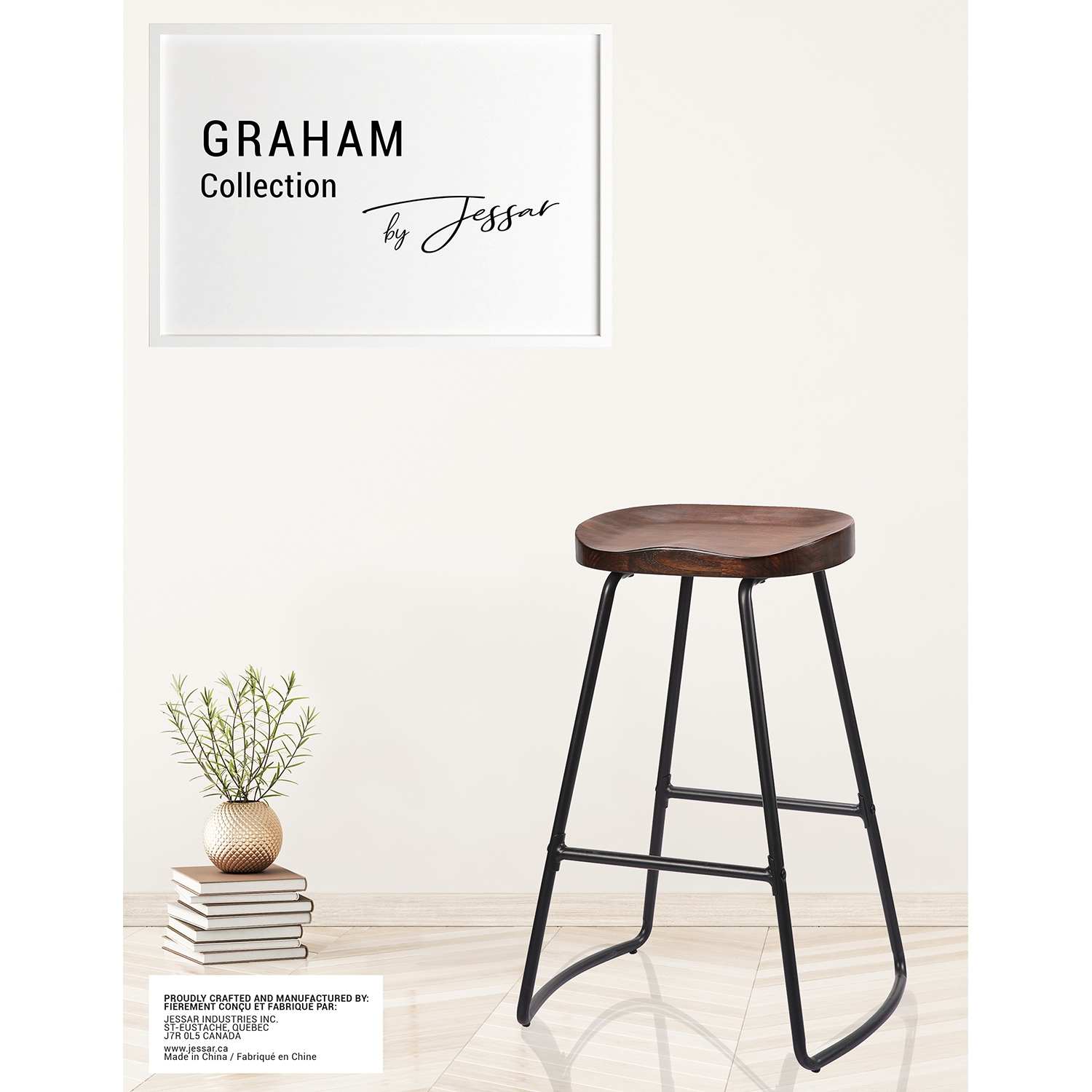 Jessar - Tabourets pour Comptoire de la Collection Graham, Ensemble de 4, Brun