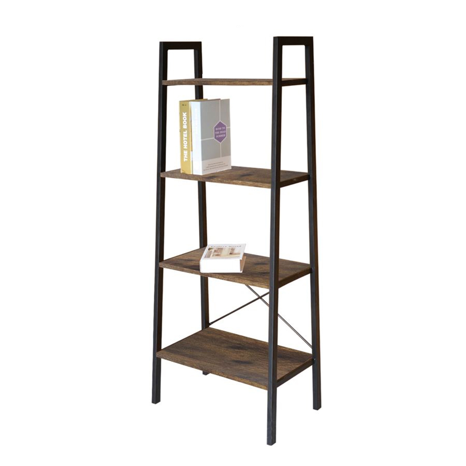 Jessar - Shelving Unit with 4 Shelves, Metal Frame, From the Guilio Collection, Brown
