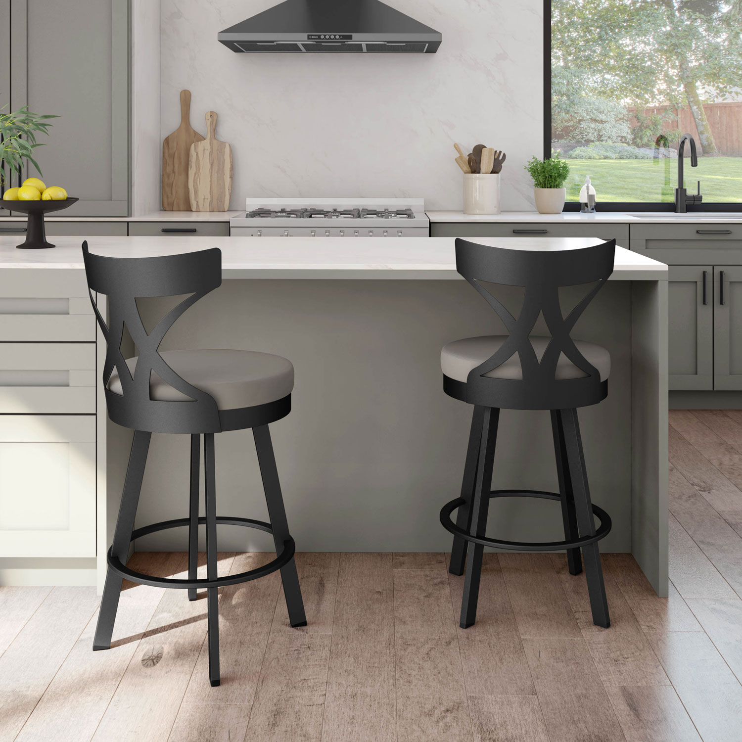 Washington Modern Bar Height Barstool - Taupe Grey/Black