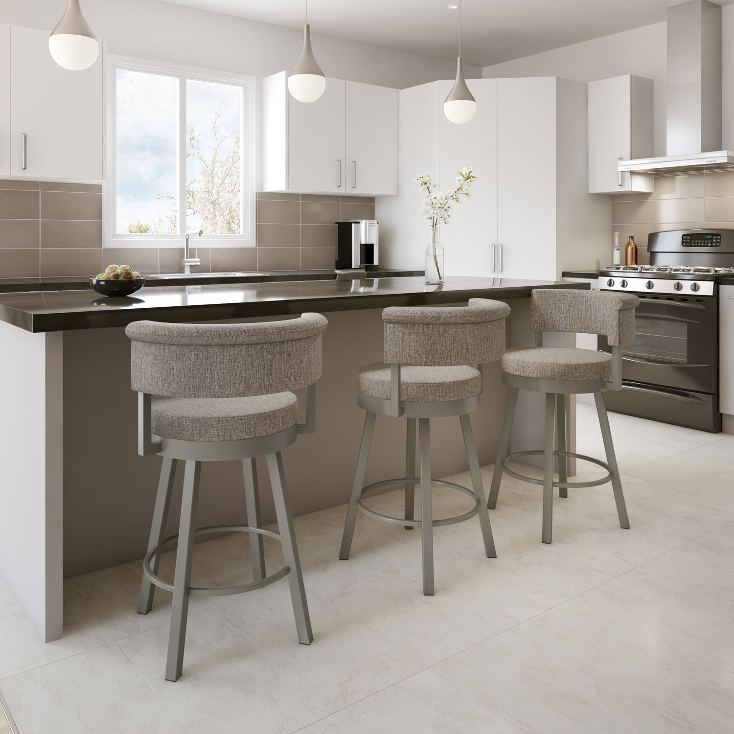 Rosco Contemporary Counter Height Barstool - Beige Brown Woven/Grey