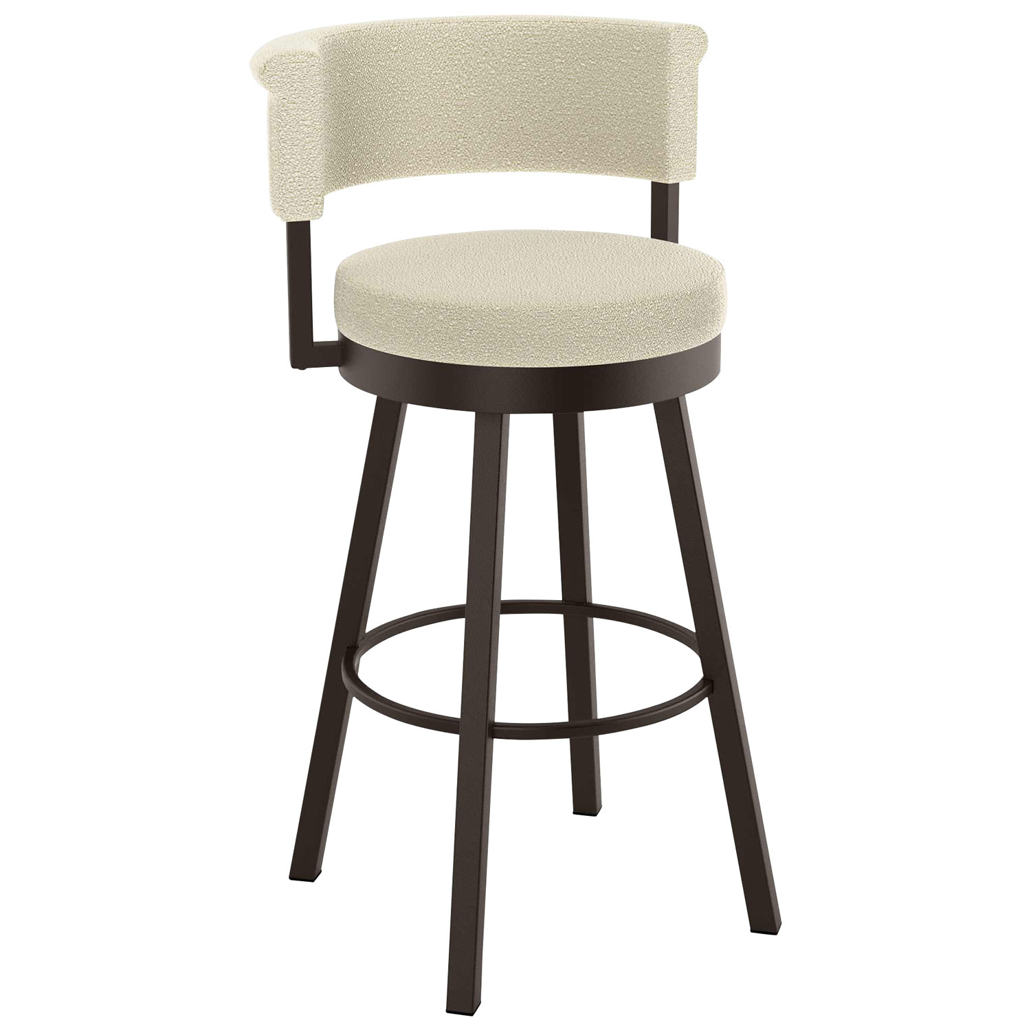 Tabouret de bar contemporain à hauteur de comptoir Rosco - Bouclé crème/Brun foncé