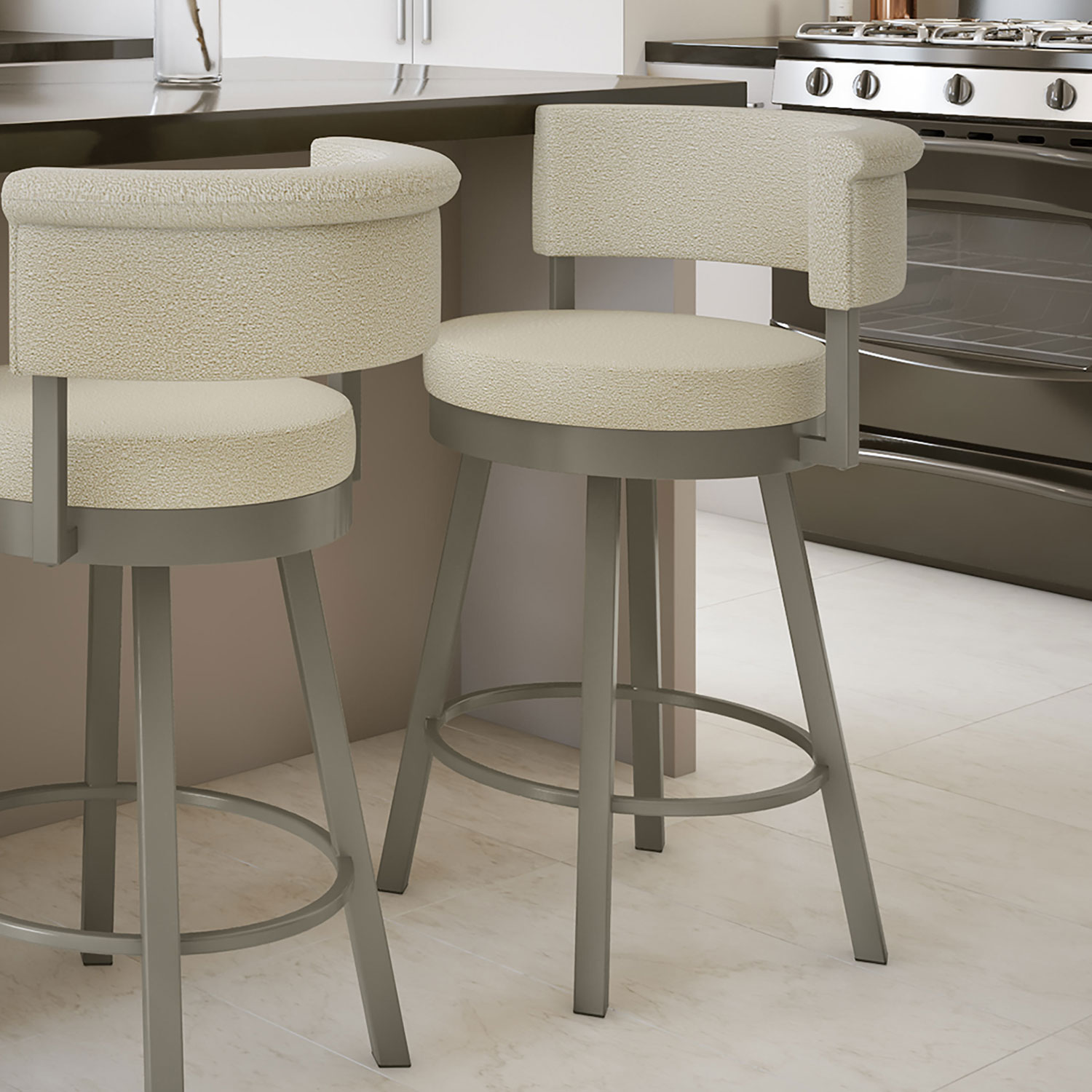 Rosco Contemporary Bar Height Barstool - Cream Boucle/Grey
