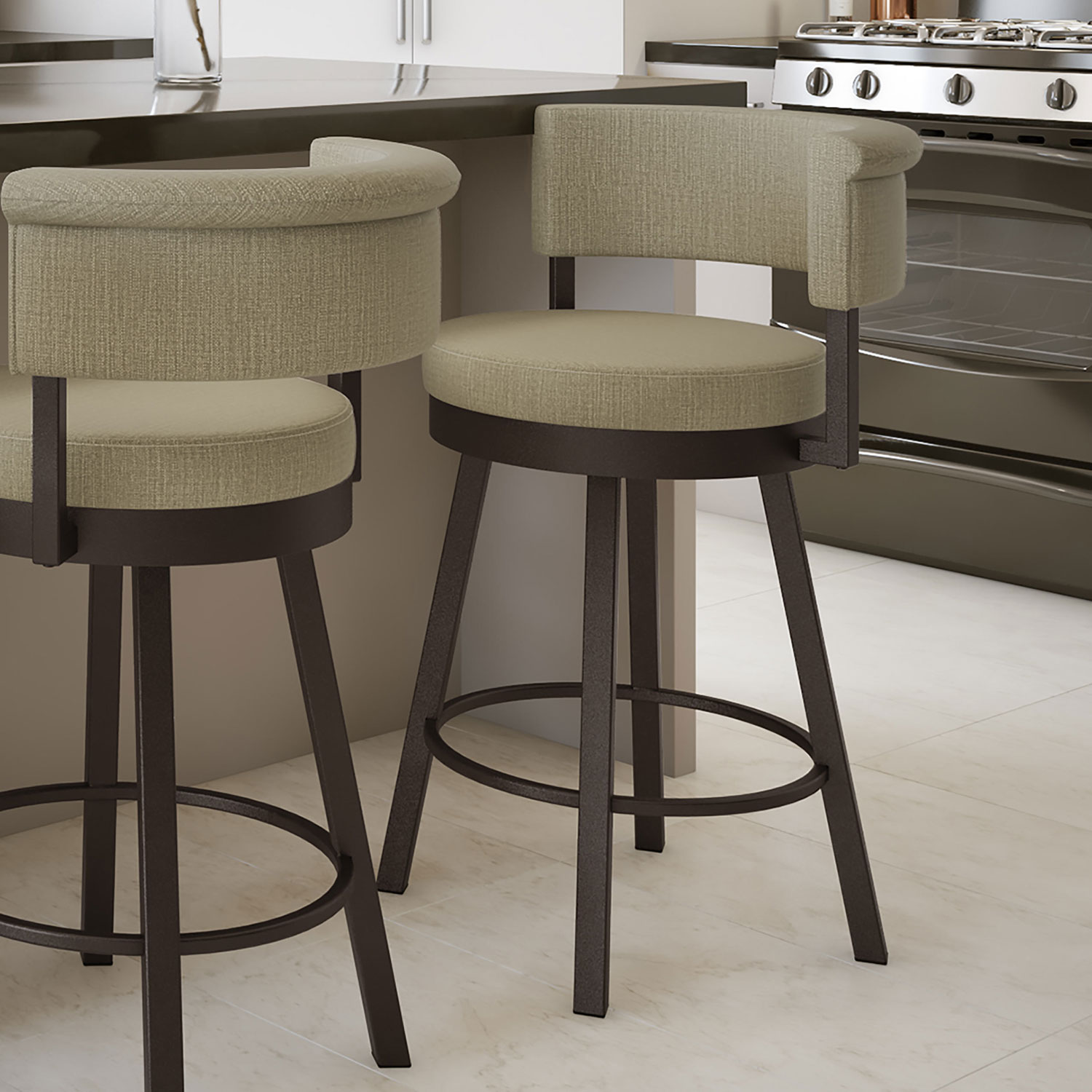 Rosco Contemporary Bar Height Barstool - Beige/Dark Brown
