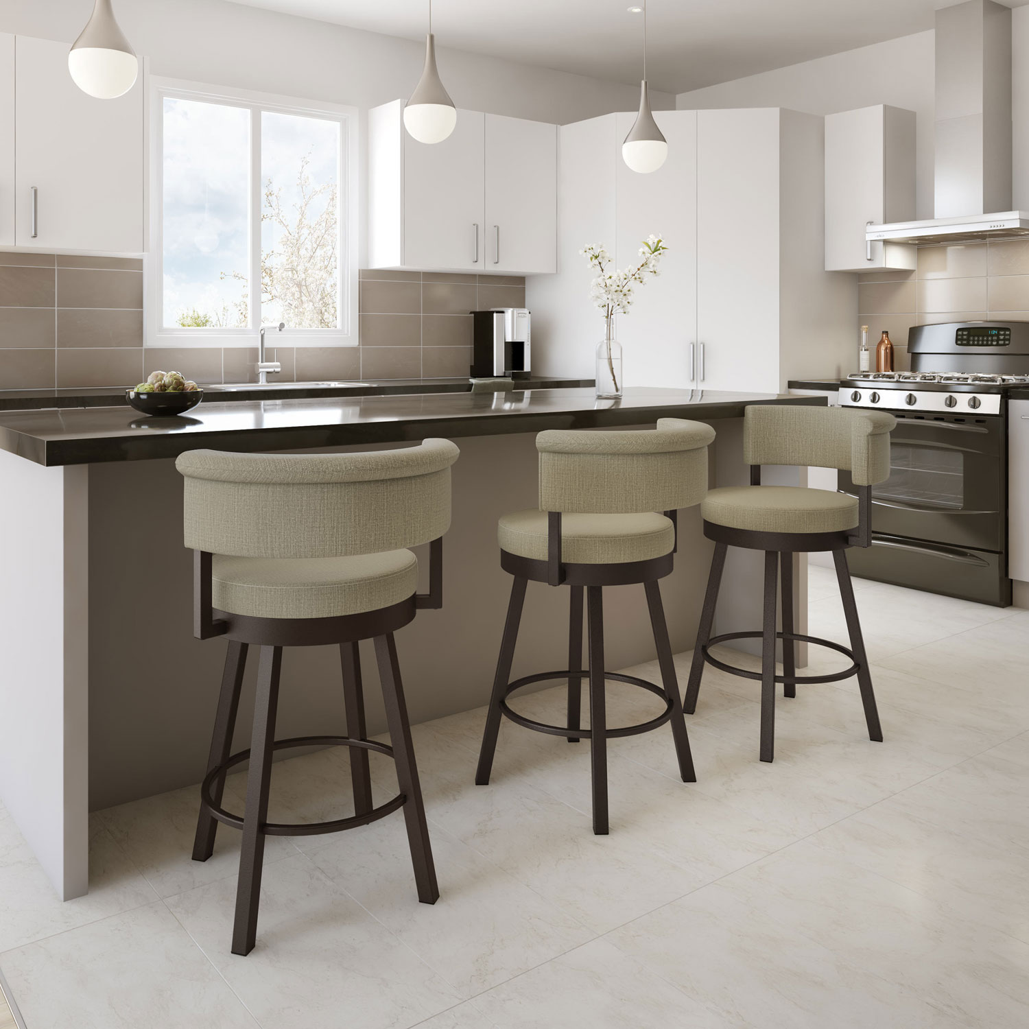 Rosco Contemporary Bar Height Barstool - Beige/Dark Brown