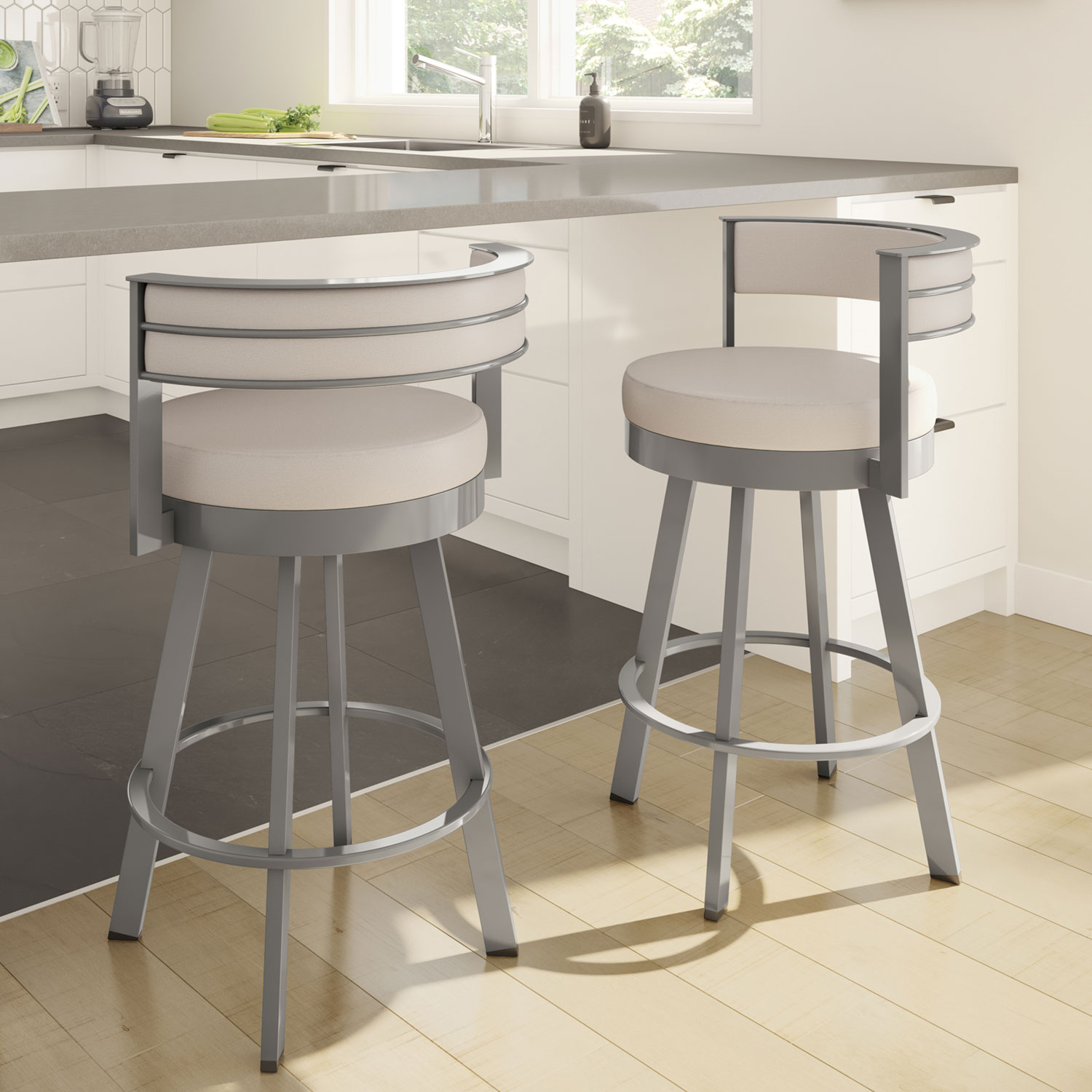 Browser Contemporary Bar Height Barstool - Cream/Grey
