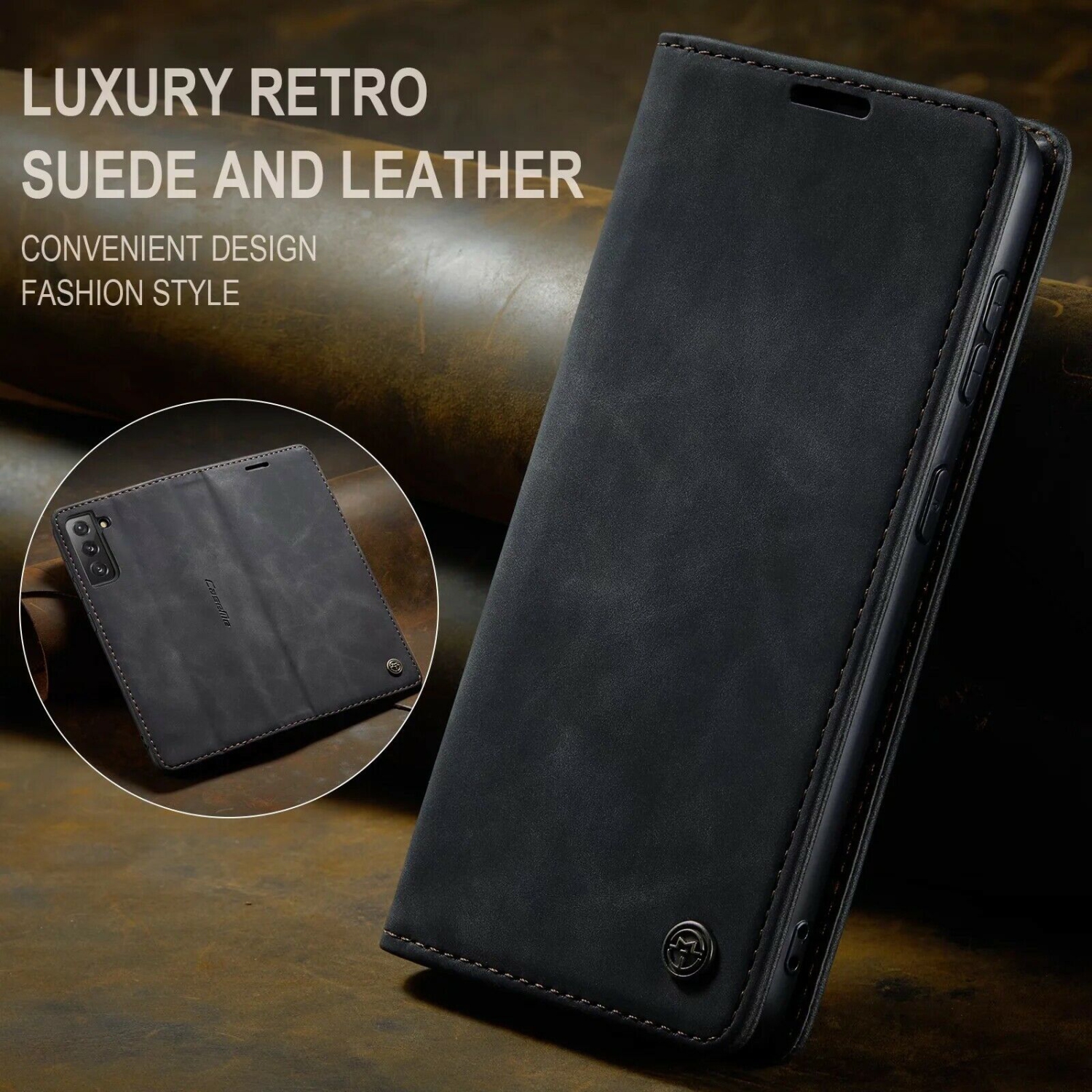 CaseMe Wallet Case Anti-Fall Retro Handmade Leather Magnetic Case Card Slot for Samsung Galaxy S23 - Free Shipping