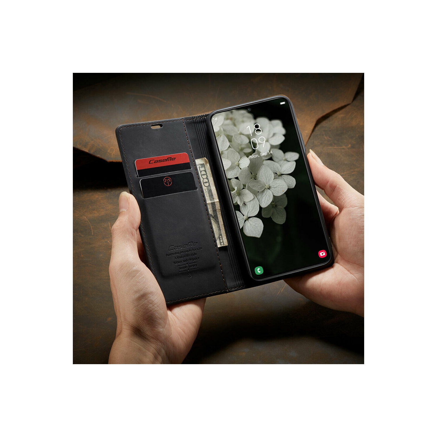 CaseMe Wallet Case Anti-Fall Retro Handmade Leather Magnetic Case Card Slot for Samsung Galaxy S23 - Free Shipping