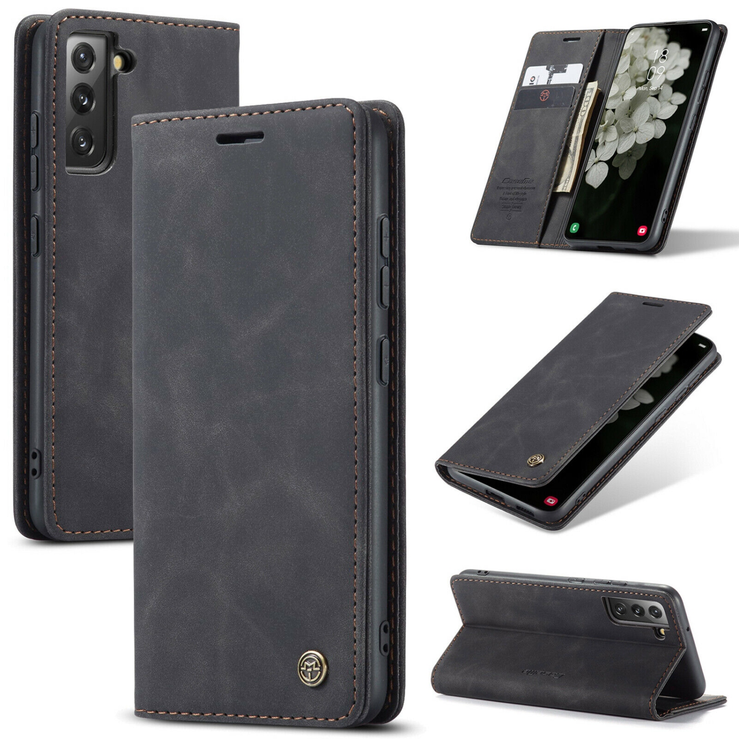 CaseMe Wallet Case Anti-Fall Retro Handmade Leather Magnetic Case Card Slot for Samsung Galaxy S23 - Free Shipping