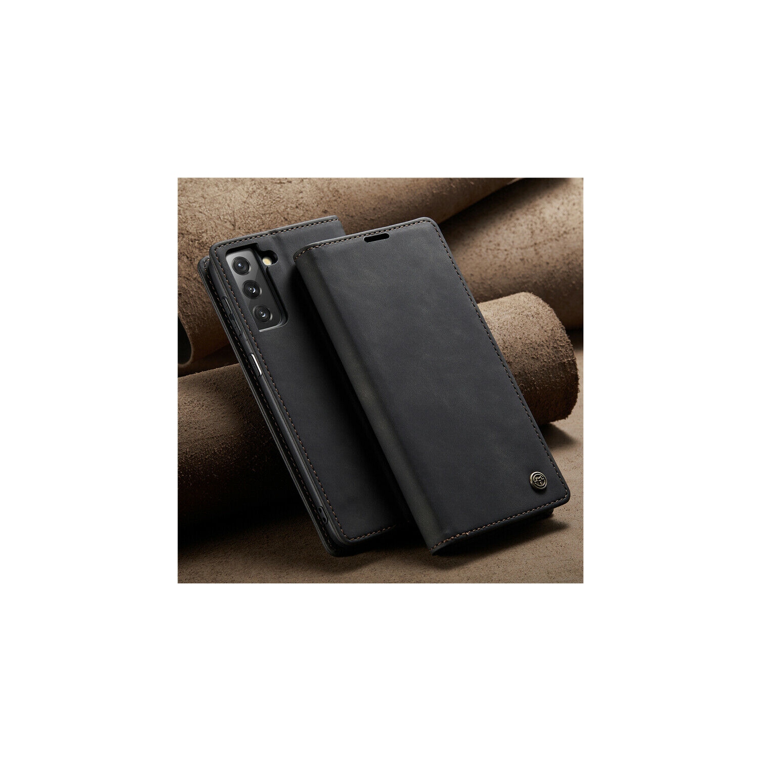 CaseMe Wallet Case Anti-Fall Retro Handmade Leather Magnetic Case Card Slot for Samsung Galaxy S23 - Free Shipping