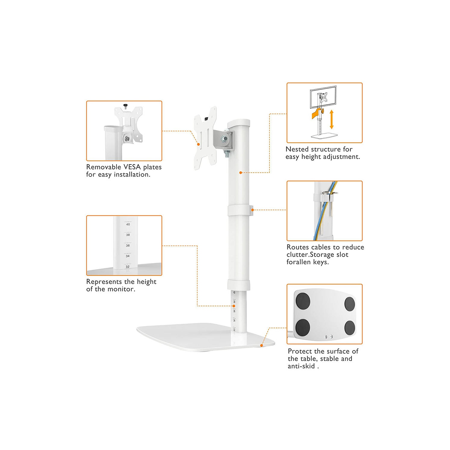 Support de moniteur de 17 à 27 pouces, élévateur vertical d'écran robuste à montage sur un bureau avec 10 réglages de hauteur