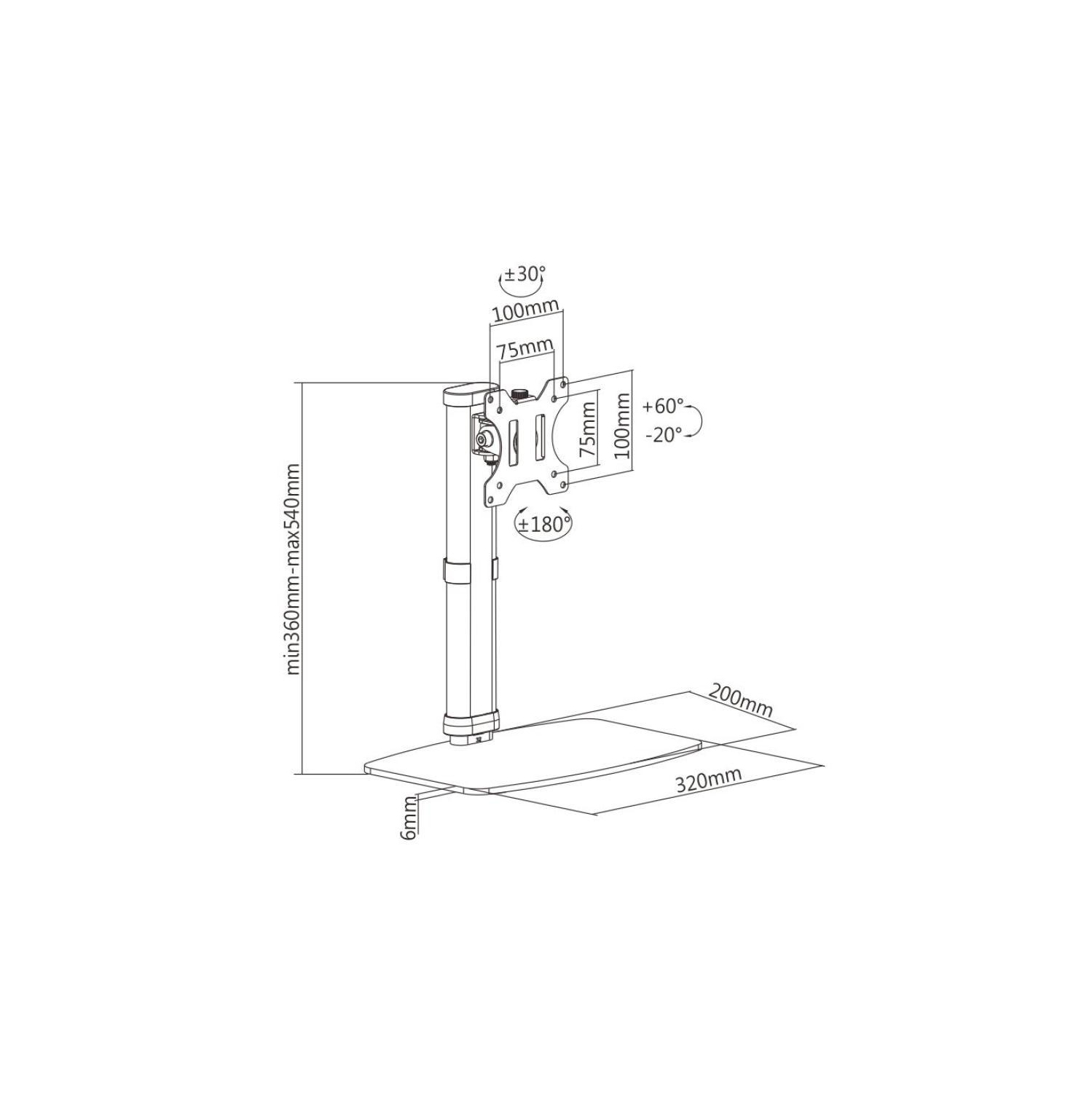 Support de moniteur de 17 à 27 pouces, élévateur vertical d'écran robuste à montage sur un bureau avec 10 réglages de hauteur
