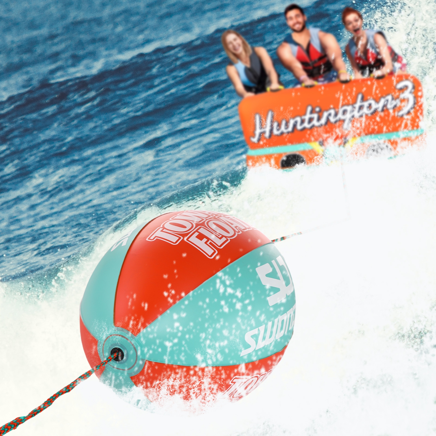 SWONDER Towable Tube Floater, Watersports Towable Ball with 60ft Tow Rope for 1-4 Rider Towable Tubes