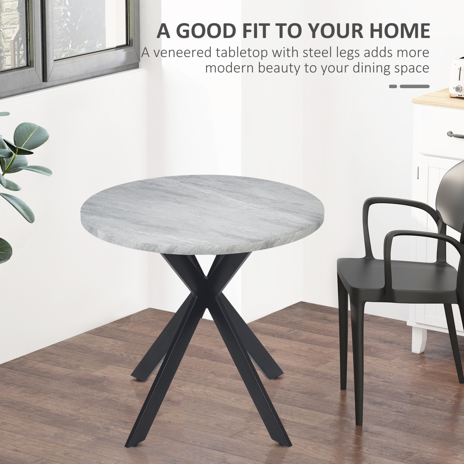 HOMCOM 29" Round Dining Table for 2-4 People, Modern Contemporary Kitchen Table with Steel Legs, Grey