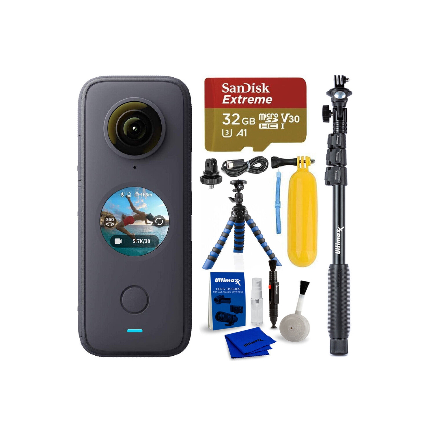 Insta360 ONE X2 Pocket Camera CINOSXX/A + 32GB + Monopod + Gripster Bundle