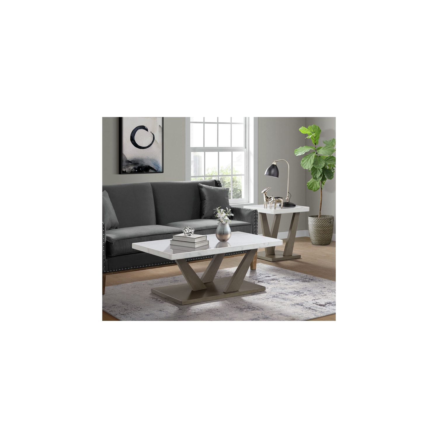 Picket House Furnishings – Table d’extrémité carrée Graham, gris