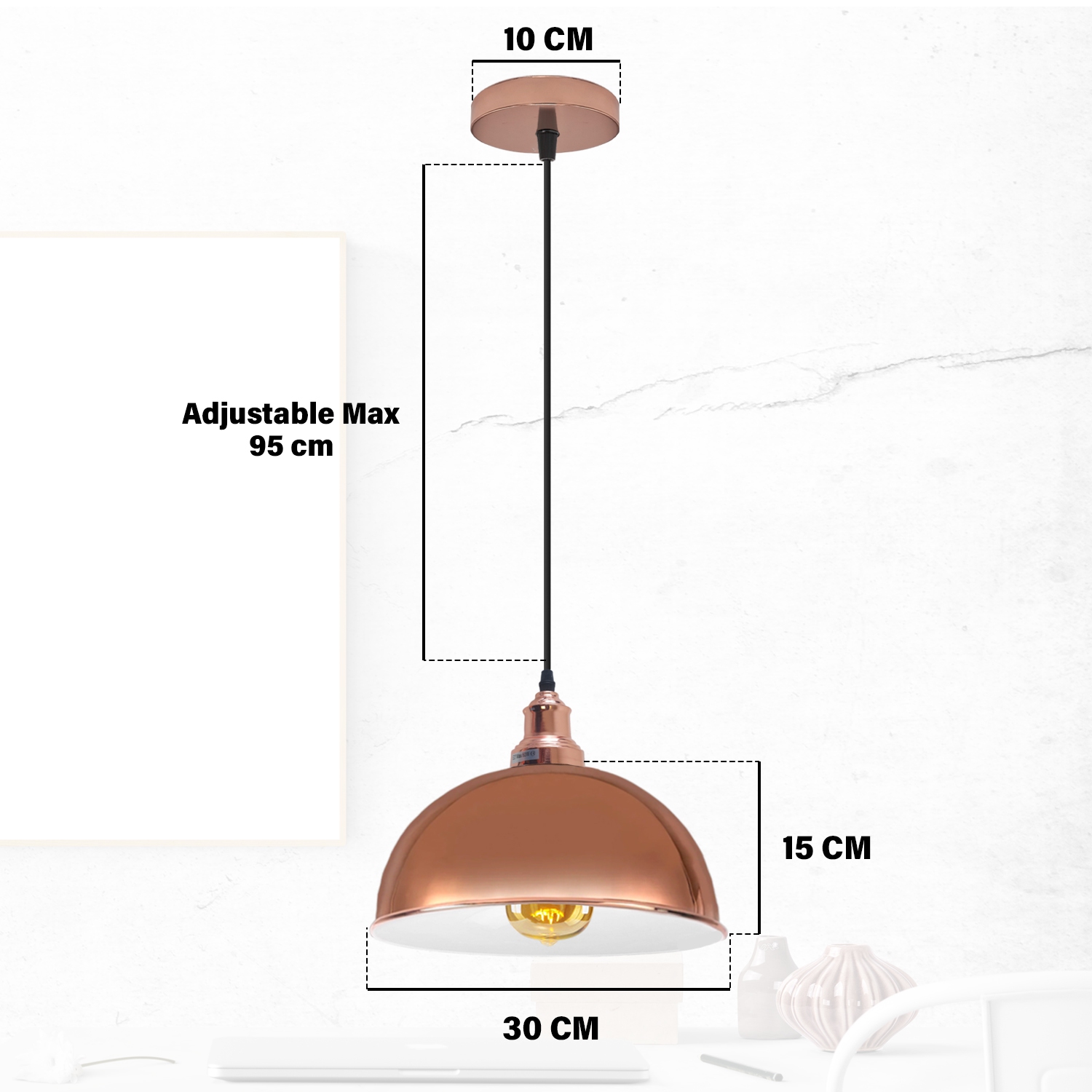 Relicelectrical Vintage Industrial Rose Gold Dome Pendant Light - E26 Base Hanging Ceiling Fixture