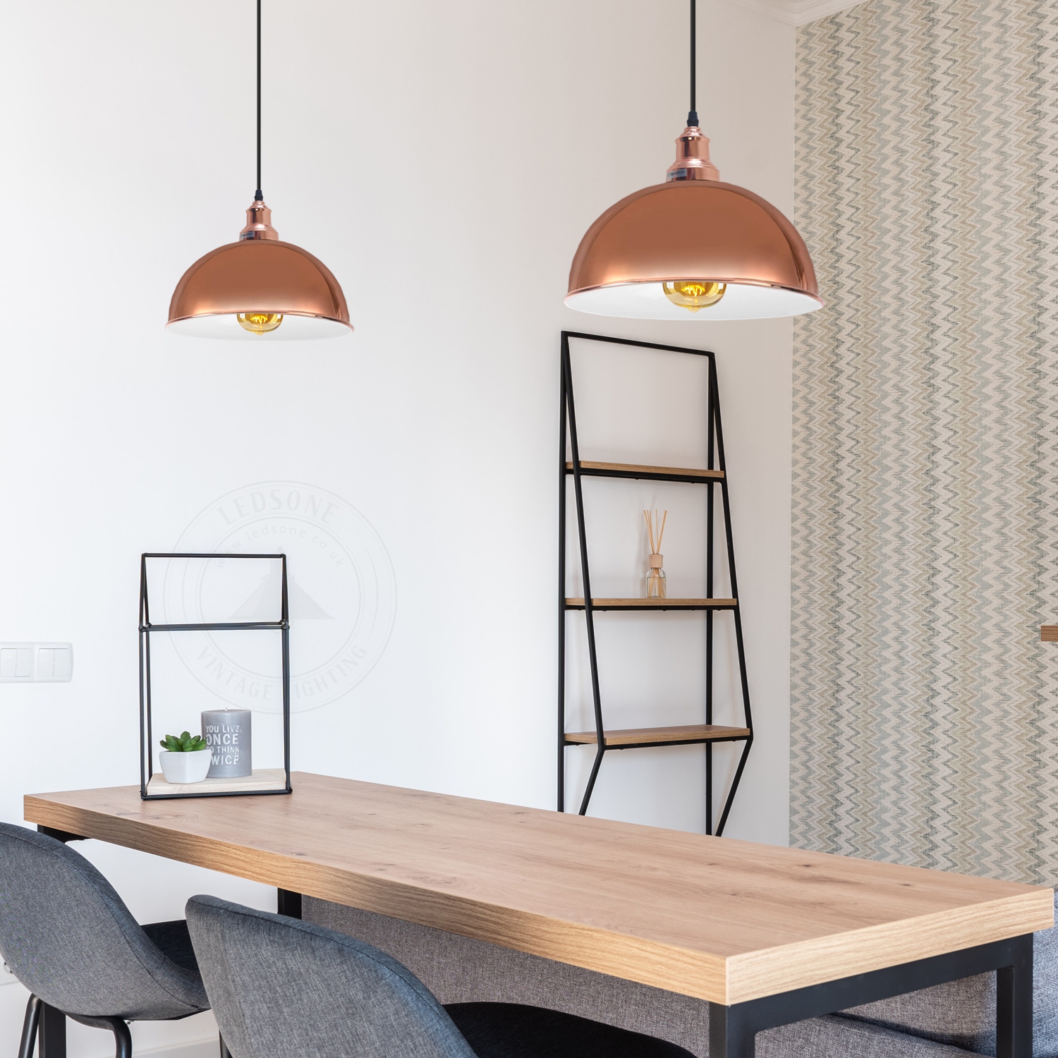 Relicelectrical Vintage Industrial Rose Gold Dome Pendant Light - E26 Base Hanging Ceiling Fixture