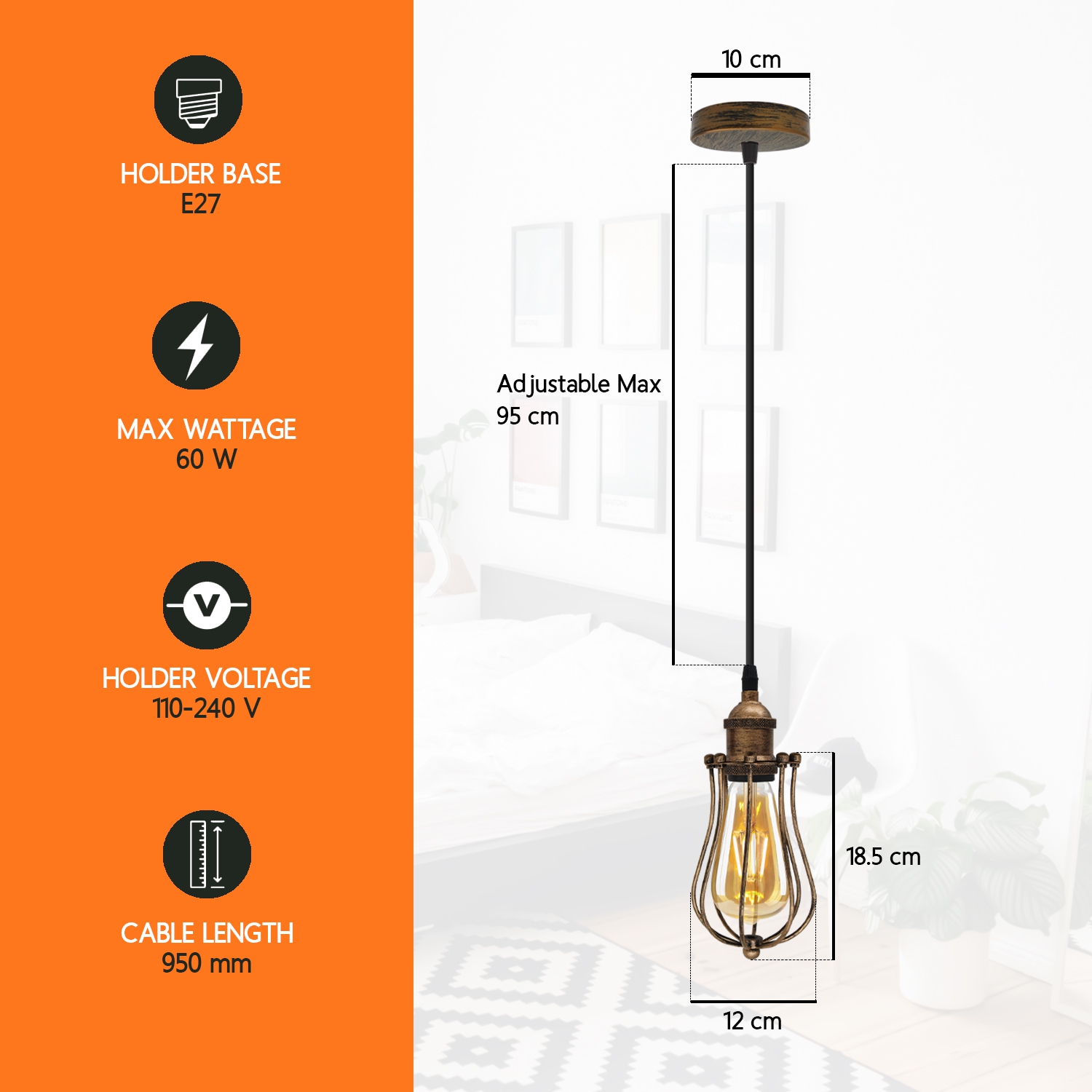 Relicelectrical Vintage Industrial Brushed Copper Pendant Light Cage