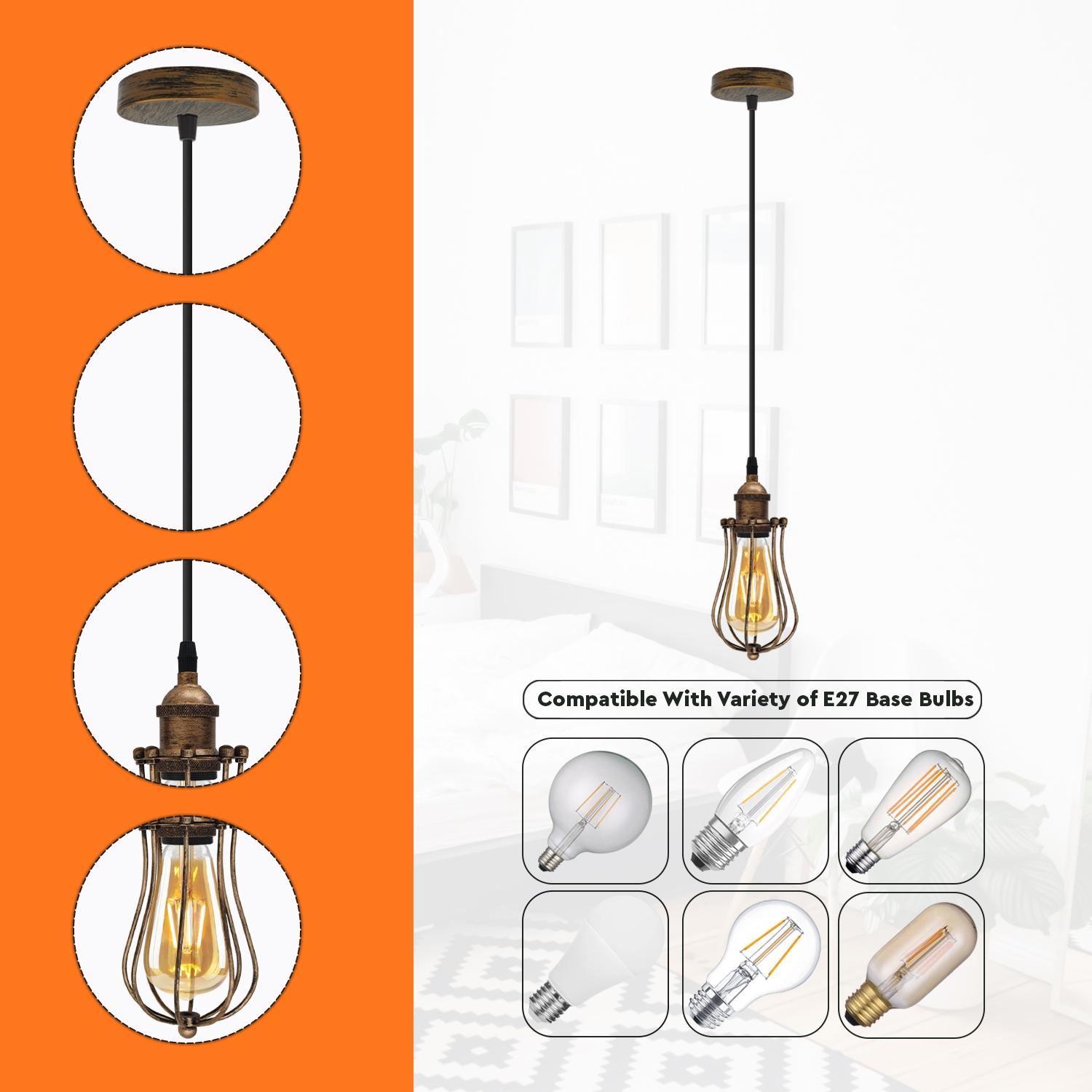 Relicelectrical Vintage Industrial Brushed Copper Pendant Light Cage