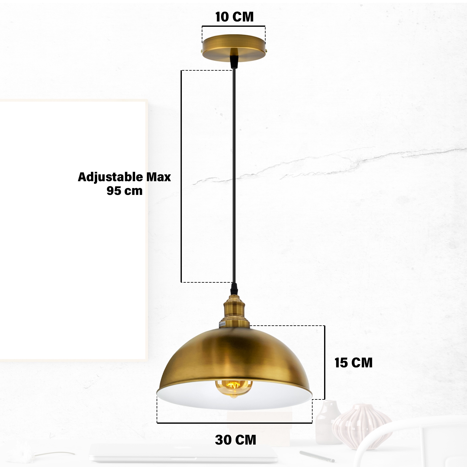 Relicelectrical Vintage Industrial Yellow Brass Dome Pendant Light - E26 Base Hanging Ceiling Fixture